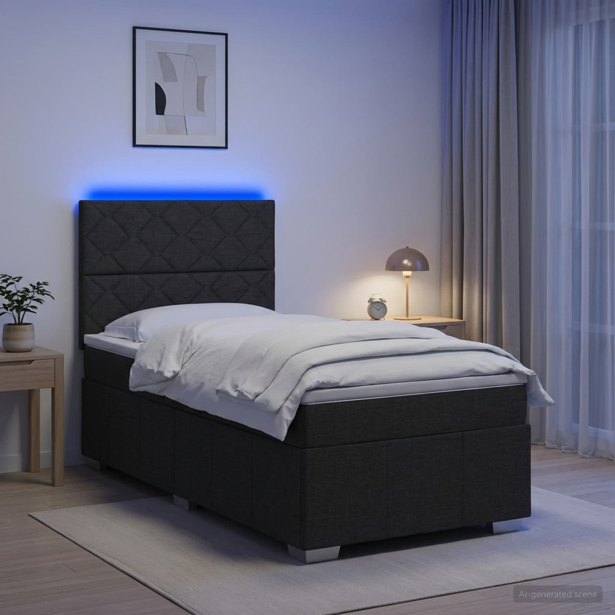 Lit Boxspring Led Avec Matelas Tissu