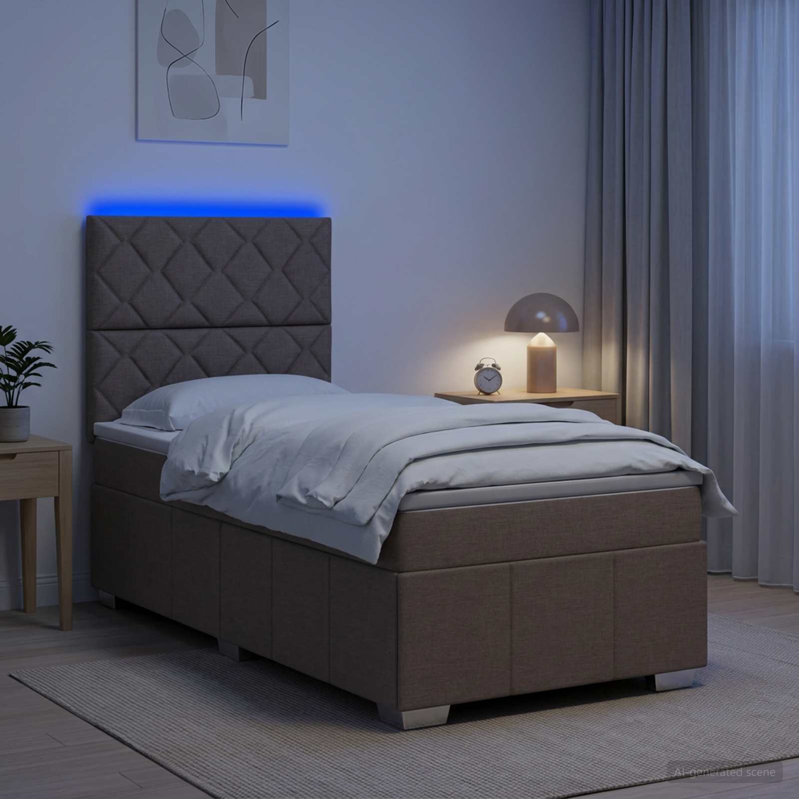Lit Boxspring Led Avec Matelas Tissu