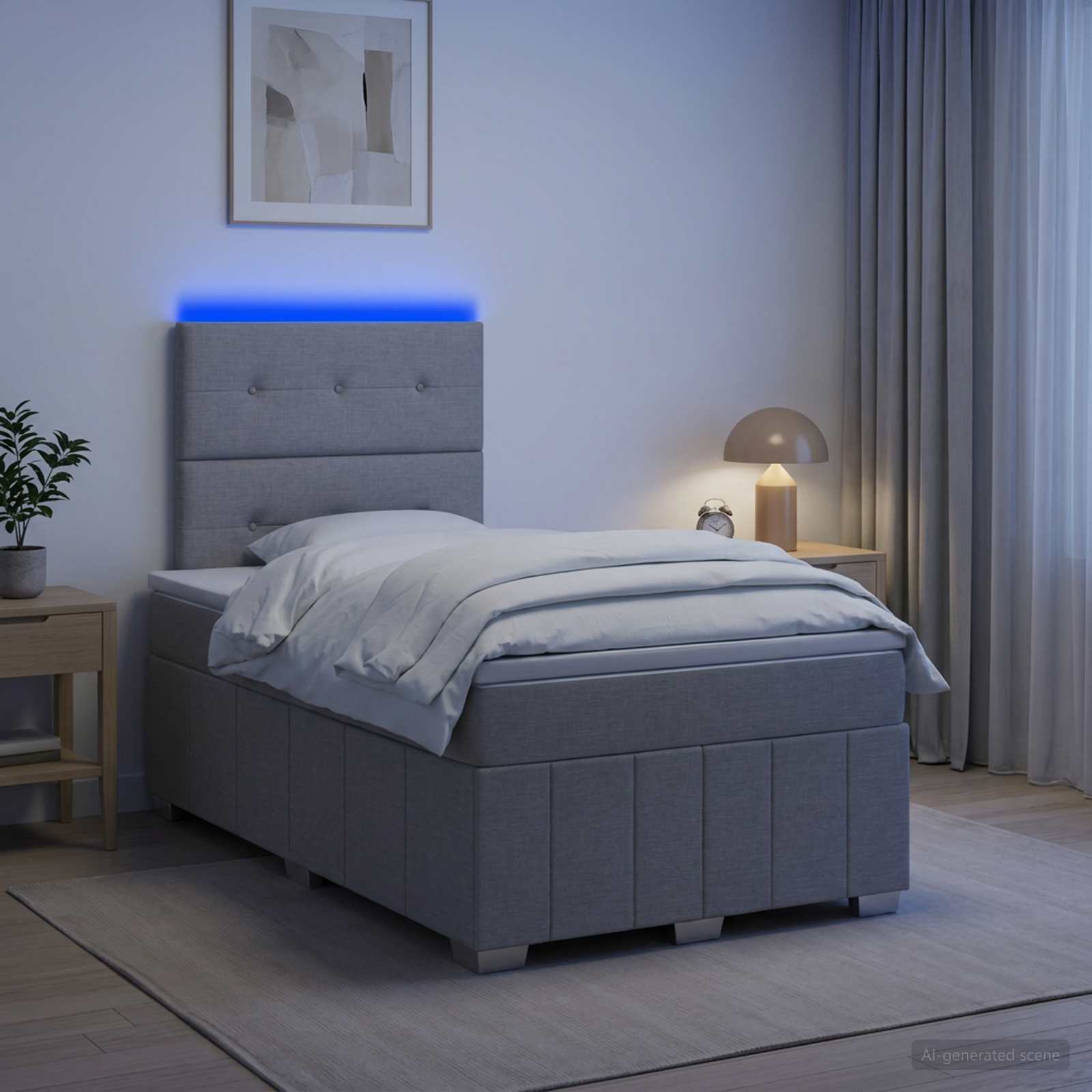 Lit Boxspring Led Avec Matelas Tissu