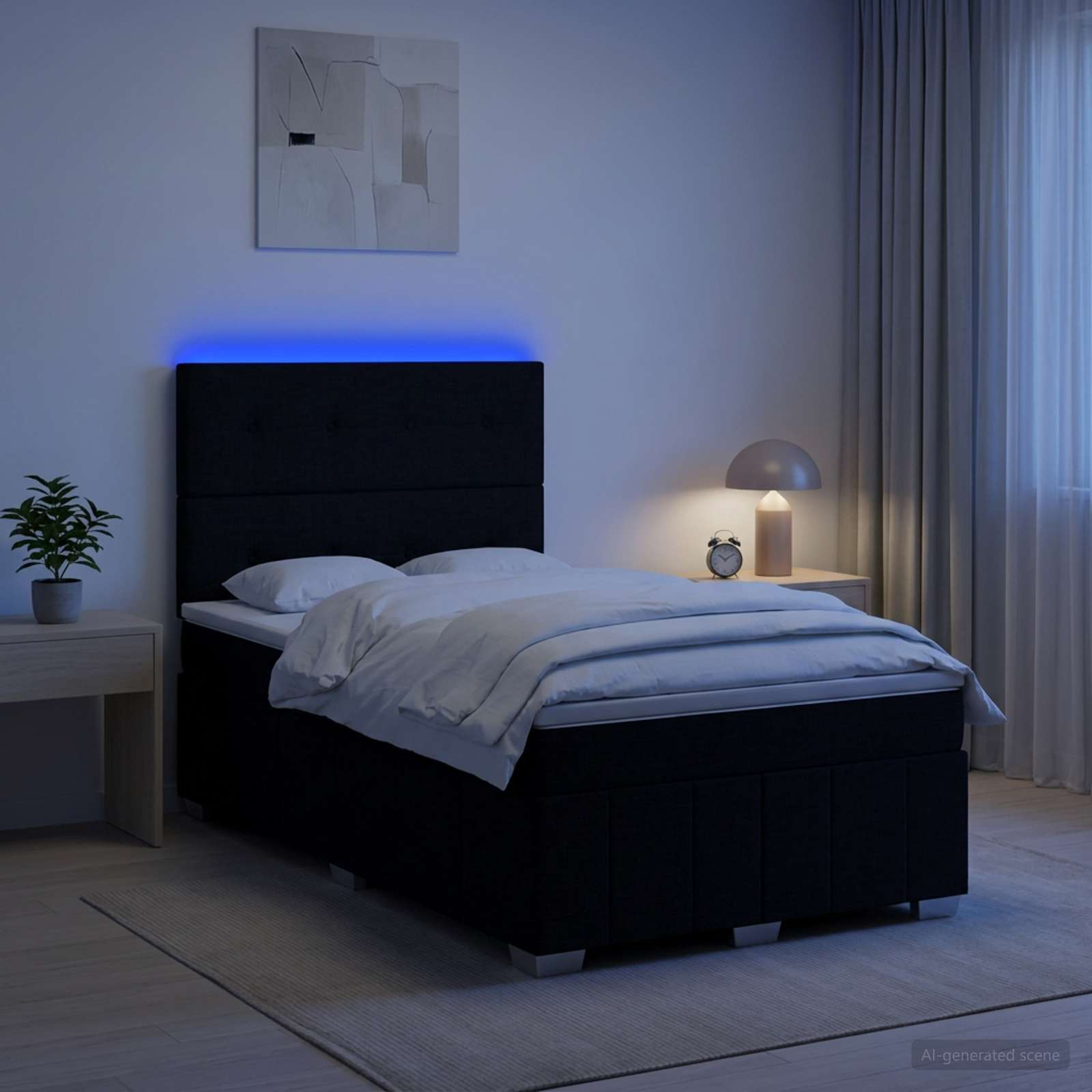 Lit Boxspring Led Avec Matelas Tissu