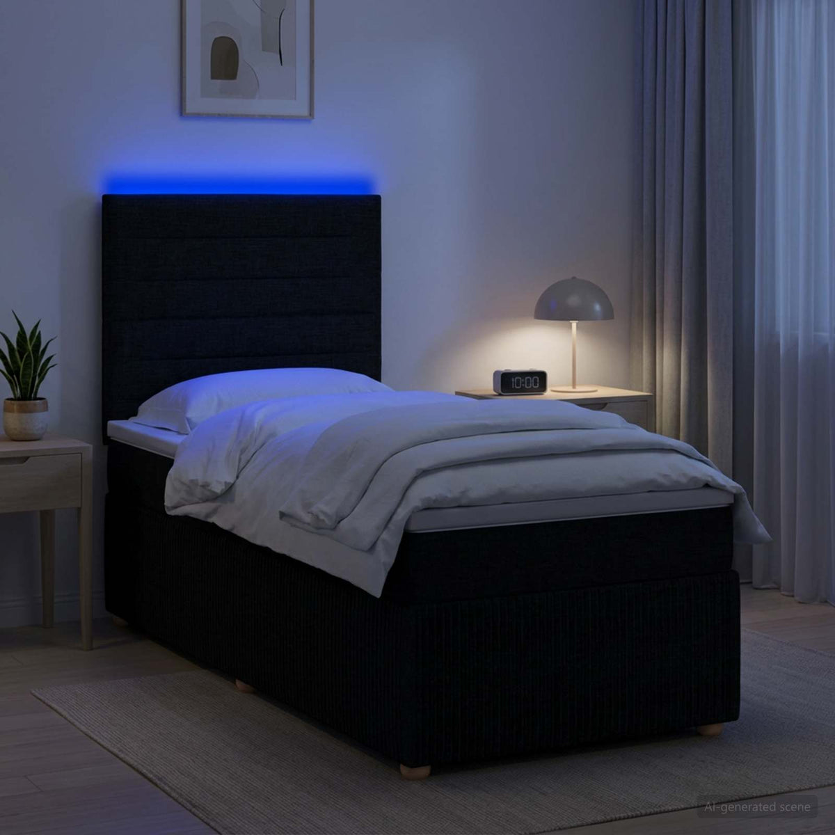 Lit Boxspring Led Avec Matelas Tissu