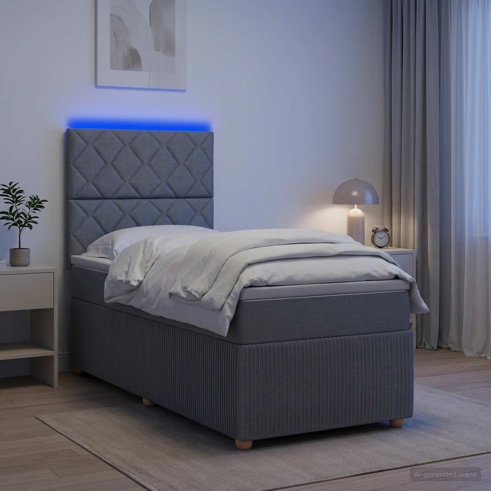 Lit Boxspring Led Avec Matelas Tissu