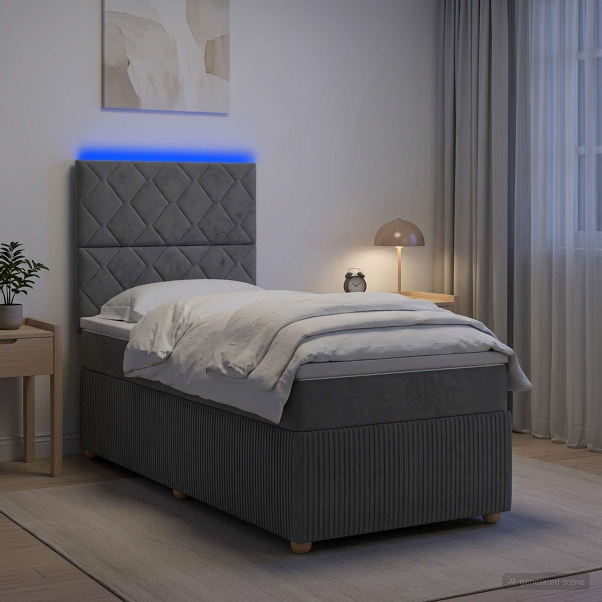 Lit Boxspring Led Avec Matelas Tissu