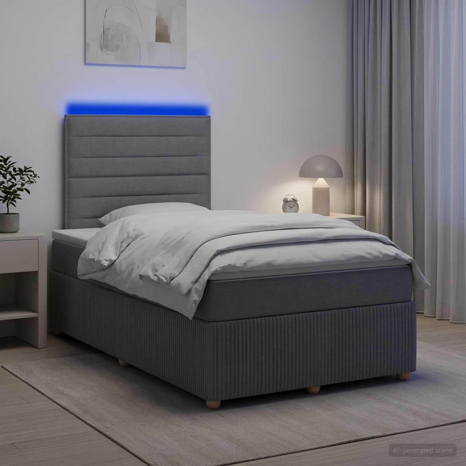 Lit Boxspring Led Avec Matelas Tissu