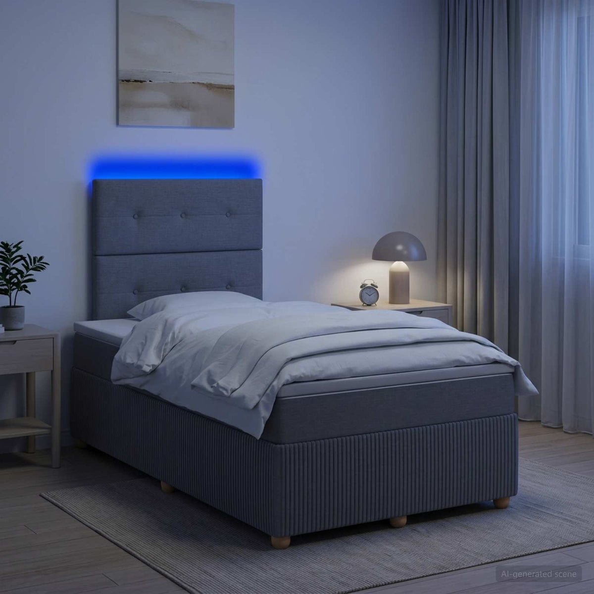 Lit Boxspring Led Avec Matelas Gris Clair 120 X 200 Cm Tissu