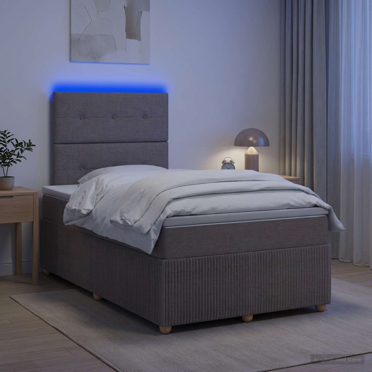 Lit Boxspring Led Avec Matelas Tissu