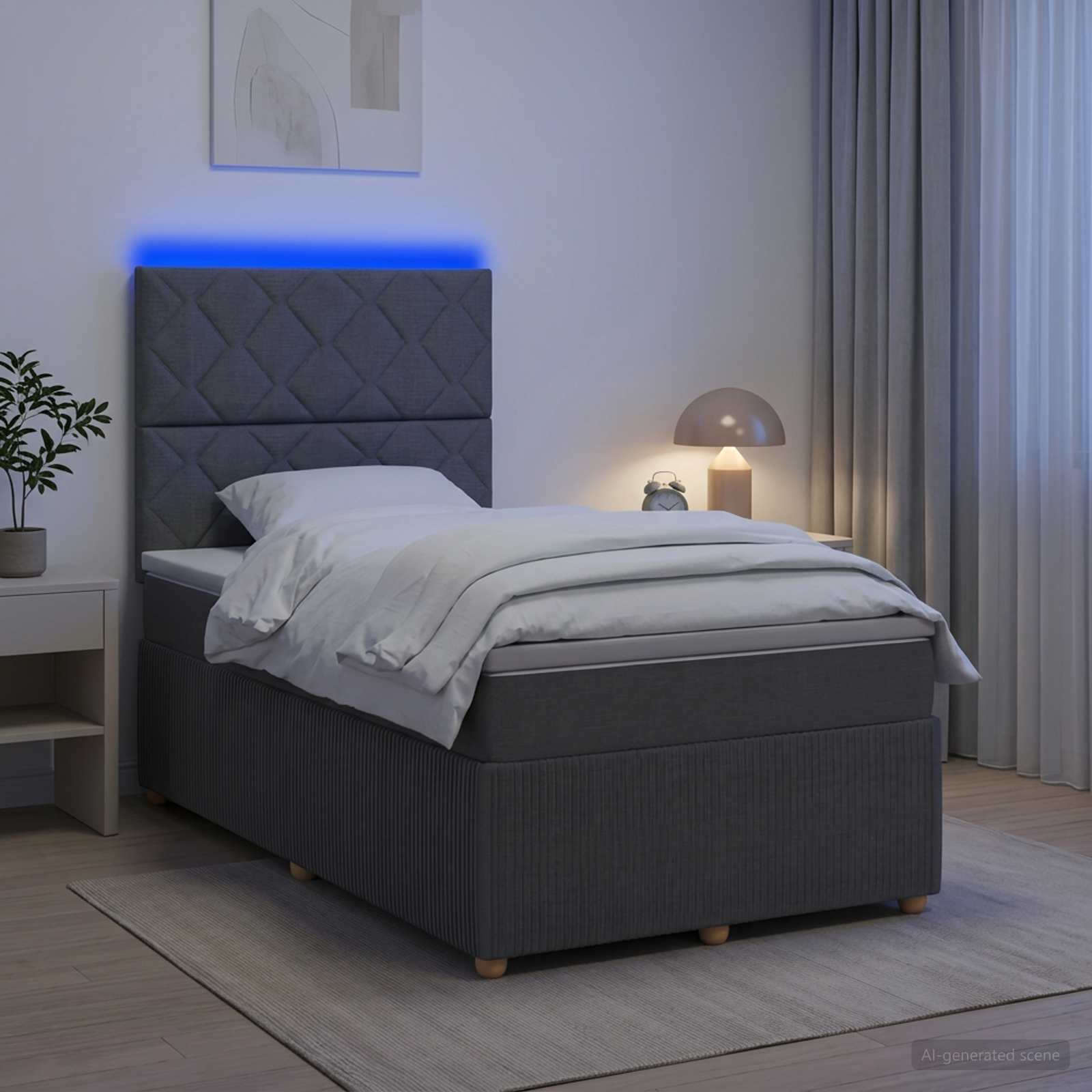 Lit Boxspring Led Avec Matelas Tissu