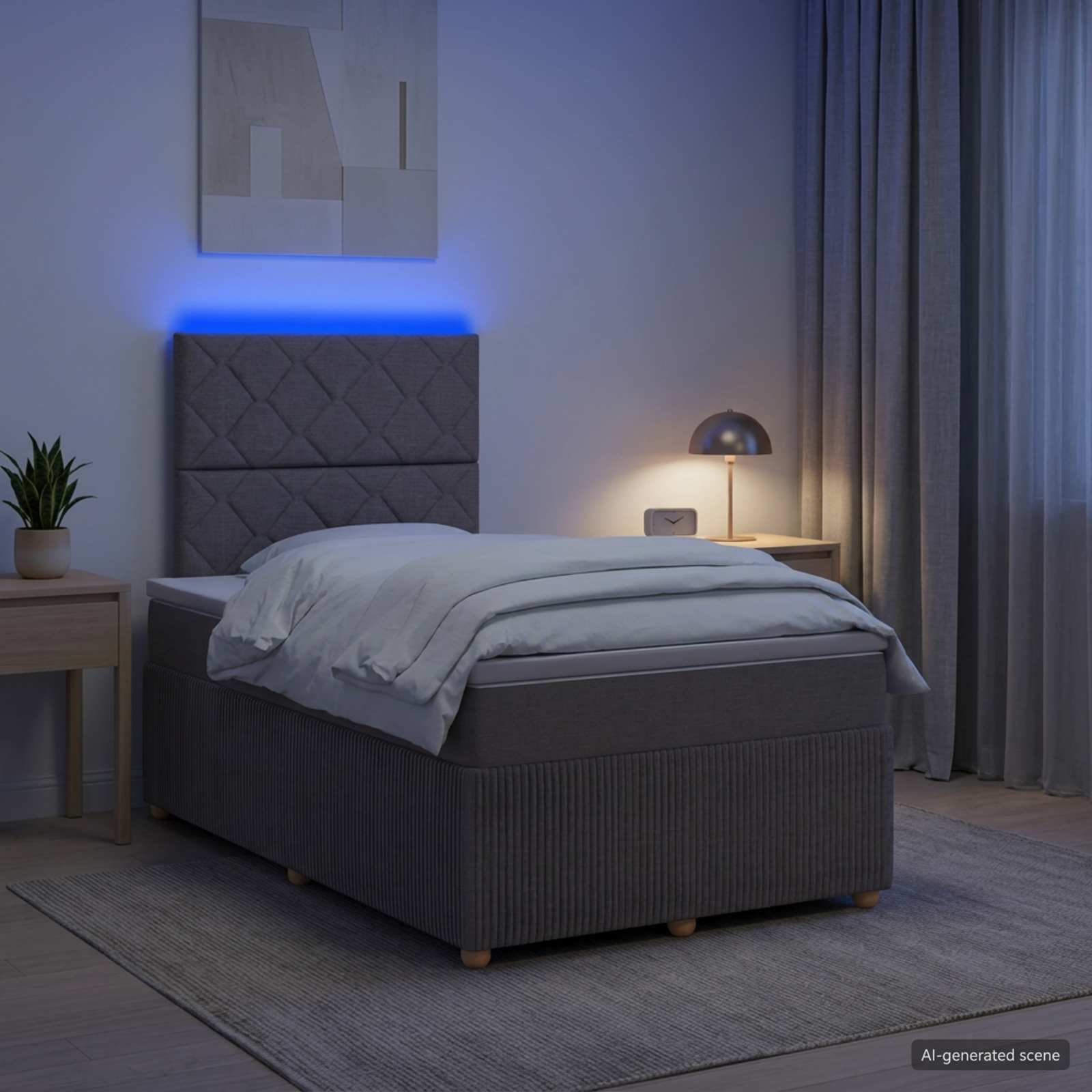 Lit Boxspring Led Avec Matelas Tissu