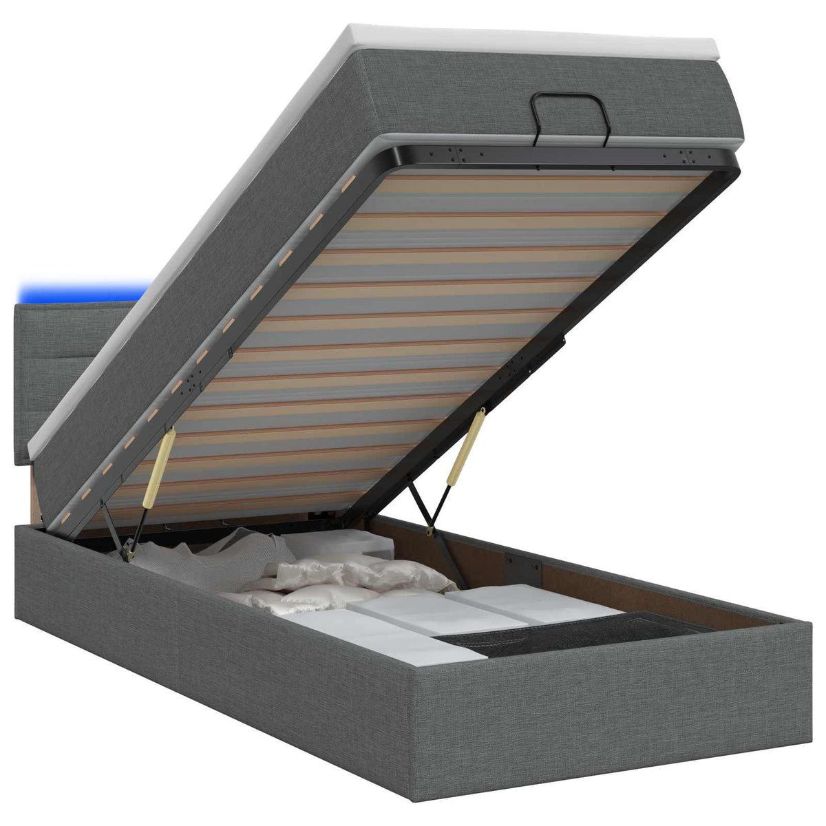 Lit Coffre Avec Matelas Et Led Tissu