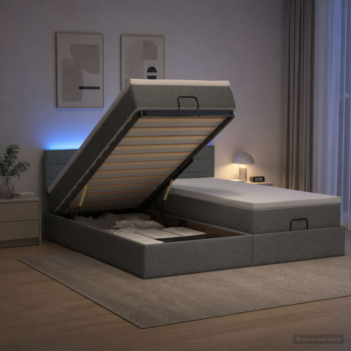Cadre De Lit Ottoman Avec Matelas 200X200Cm Tissu