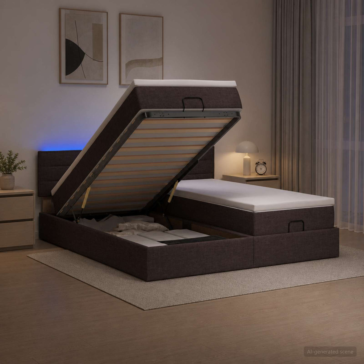 Cadre De Lit Ottoman Avec Matelas 200X200Cm Tissu
