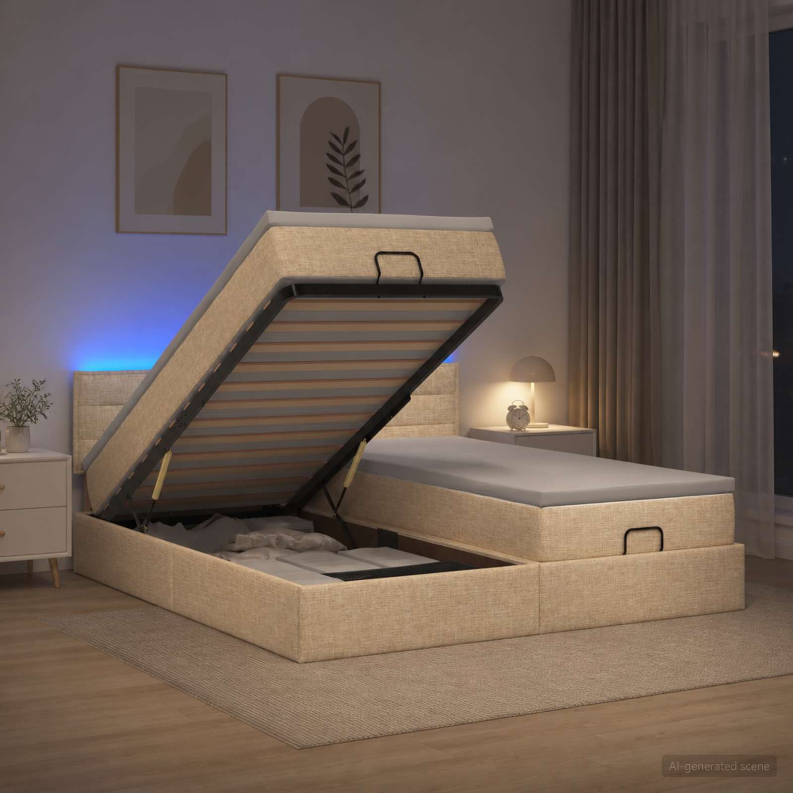 Cadre De Lit Ottoman Avec Matelas 200X200Cm Tissu