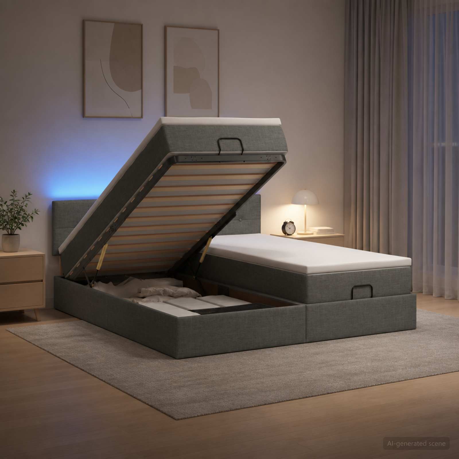Cadre De Lit Ottoman Avec Matelas 200X200Cm Tissu