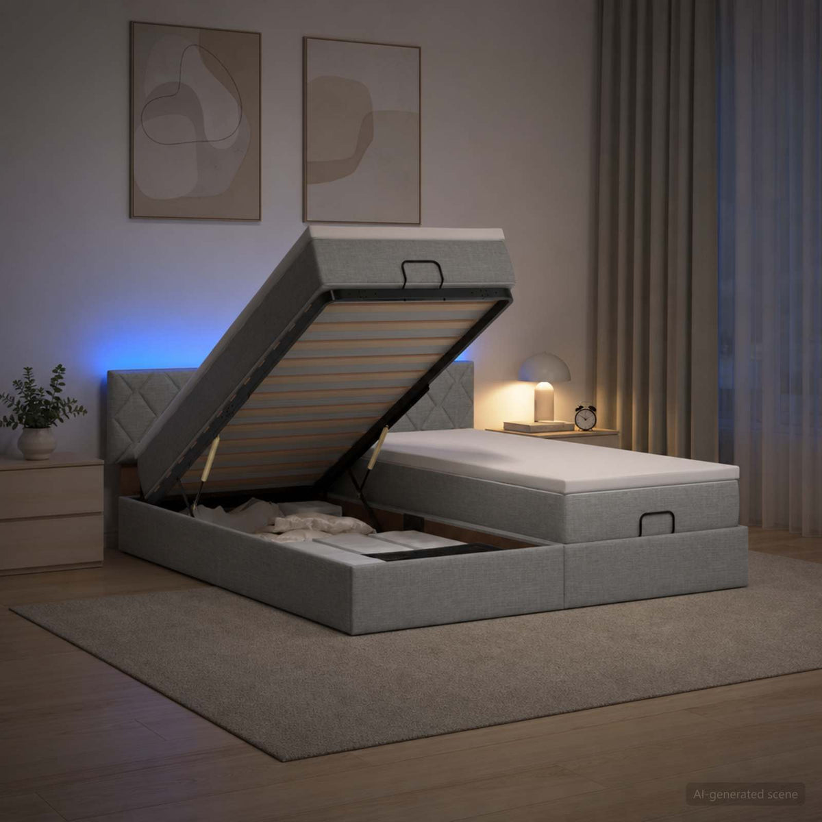Cadre De Lit Ottoman Avec Matelas 200X200Cm Tissu