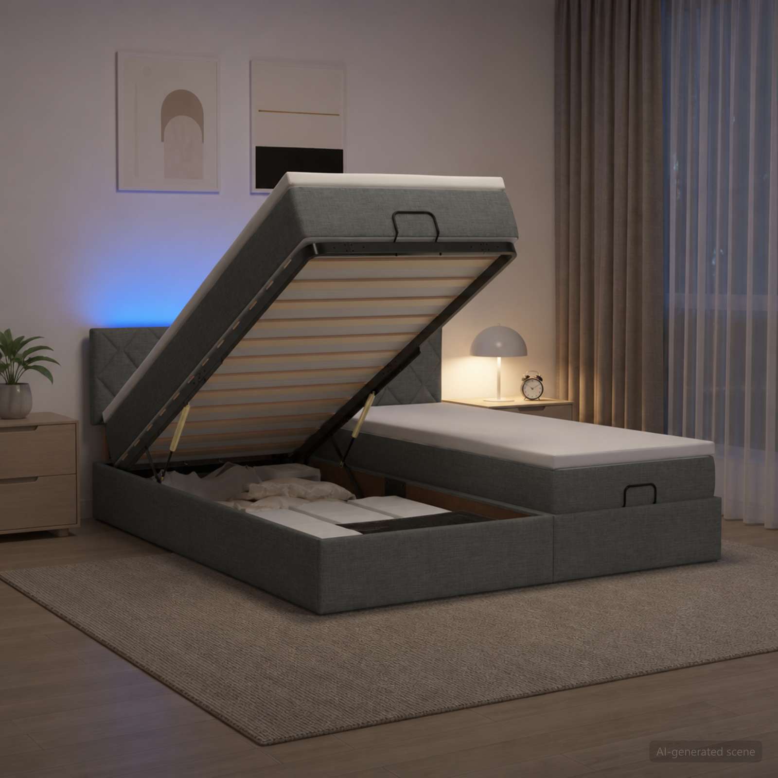 Cadre De Lit Ottoman Avec Matelas 200X200Cm Tissu