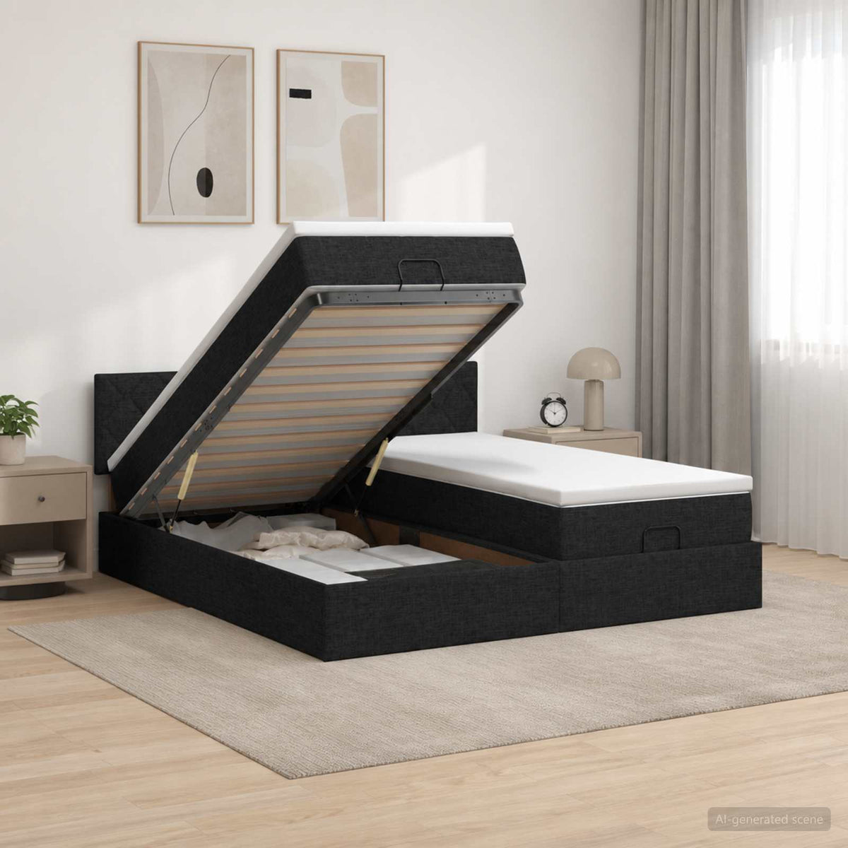 Cadre De Lit Ottoman Avec Matelas 200X200Cm Tissu