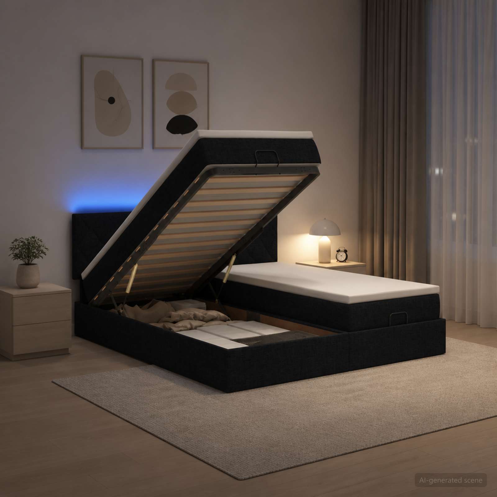 Cadre De Lit Ottoman Avec Matelas 200X200Cm Tissu