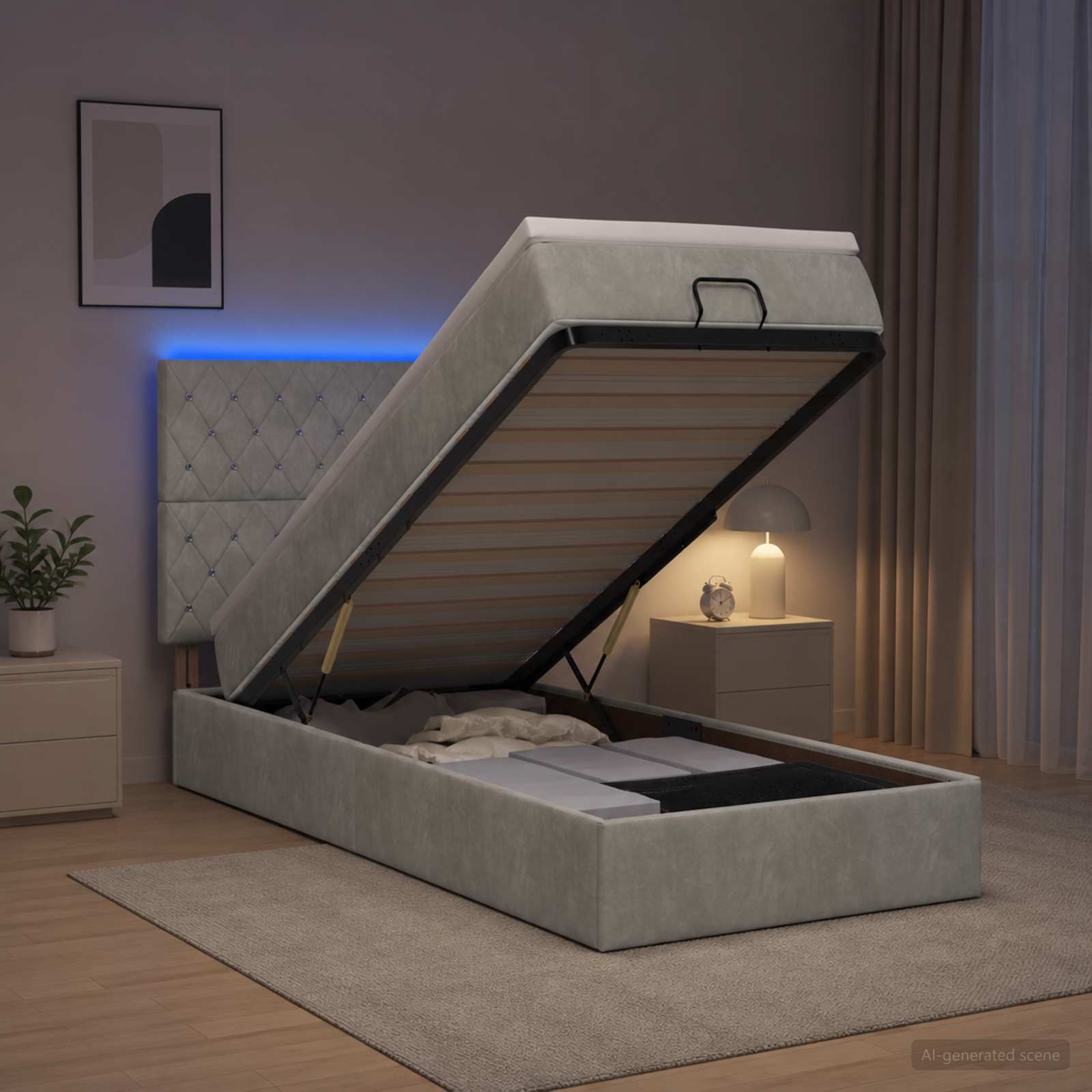 Lit Coffre Avec Matelas Et Led Velours
