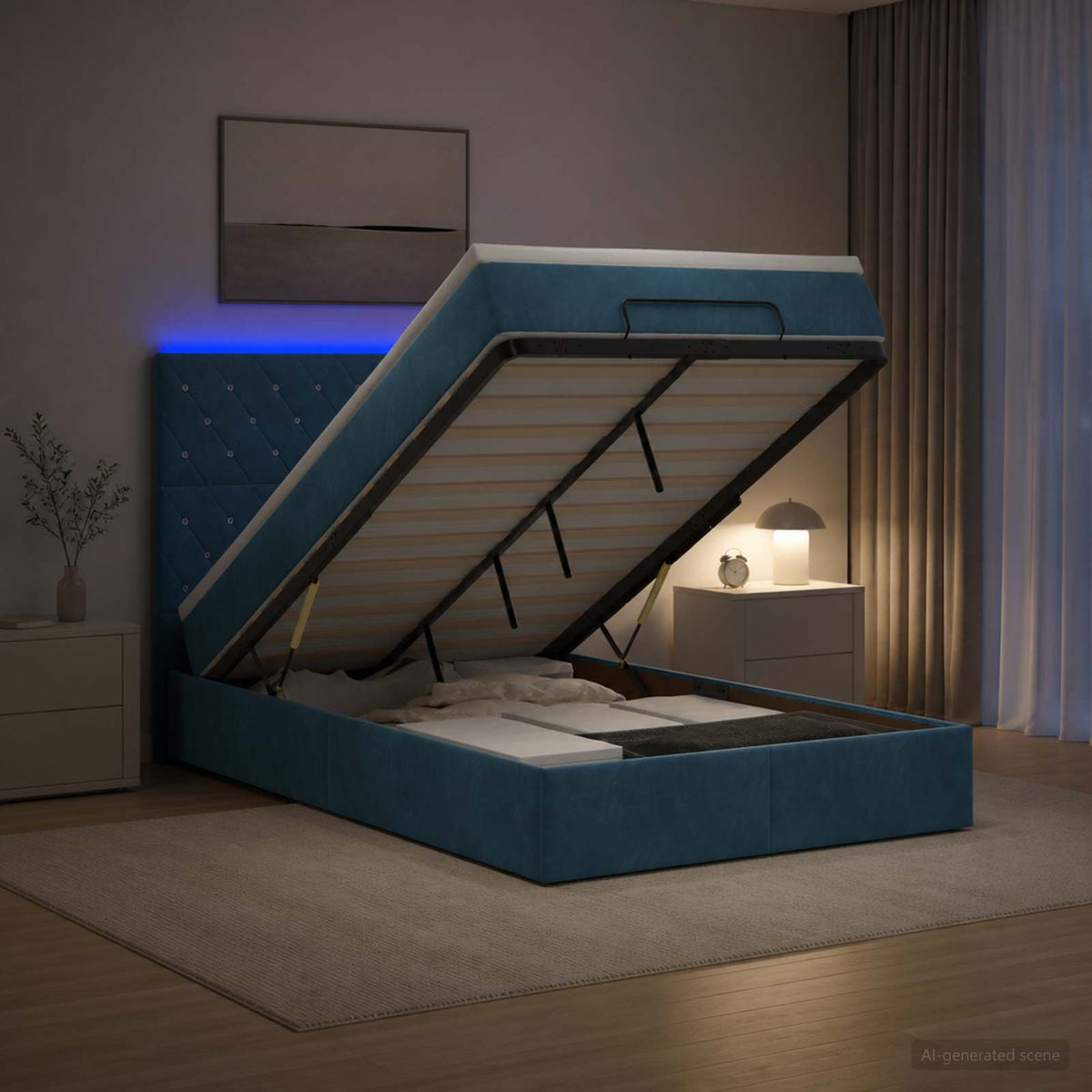 Lit Coffre Avec Matelas Et Led Velours