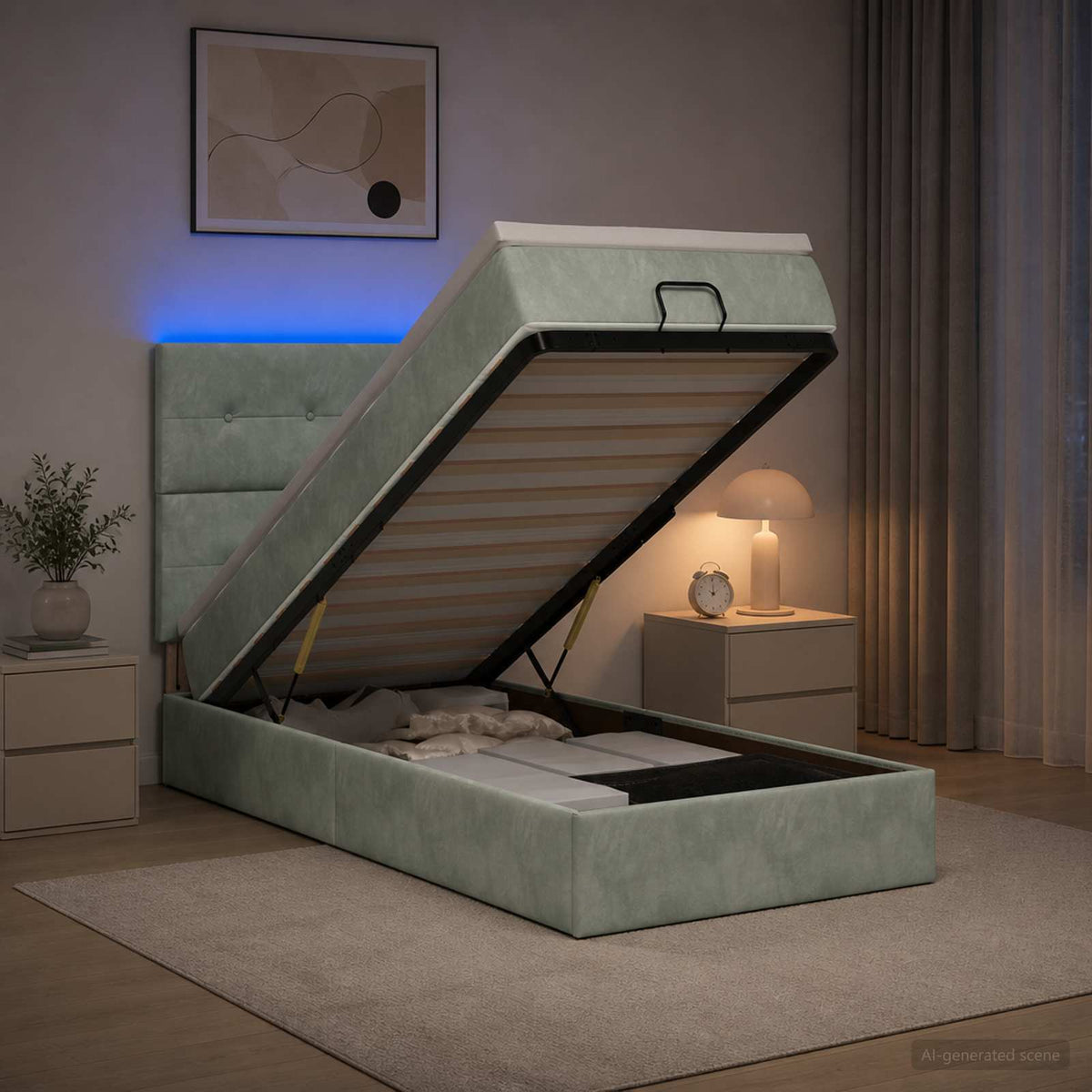 Lit Coffre Avec Matelas Et Led Velours