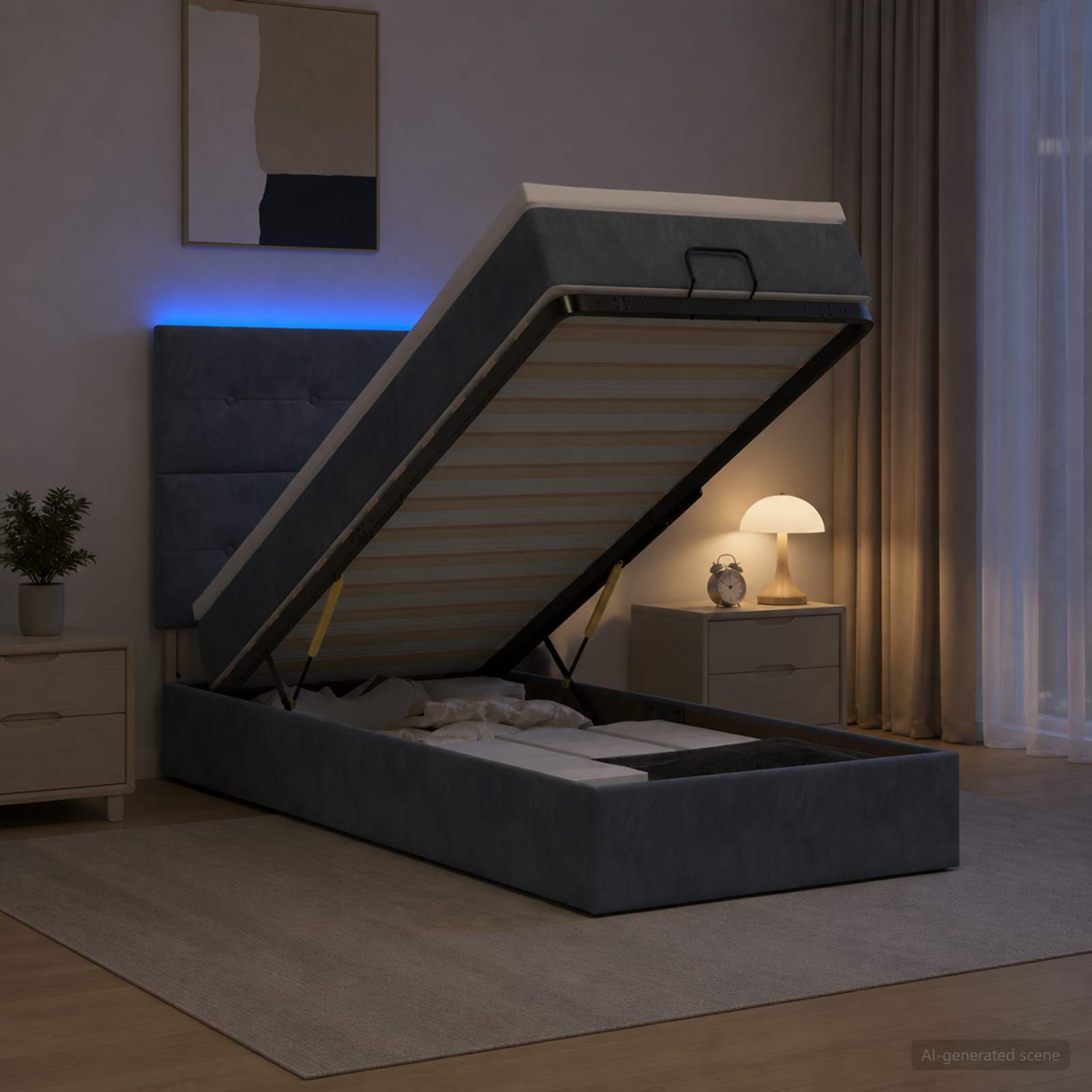 Lit Coffre Avec Matelas Et Led Velours