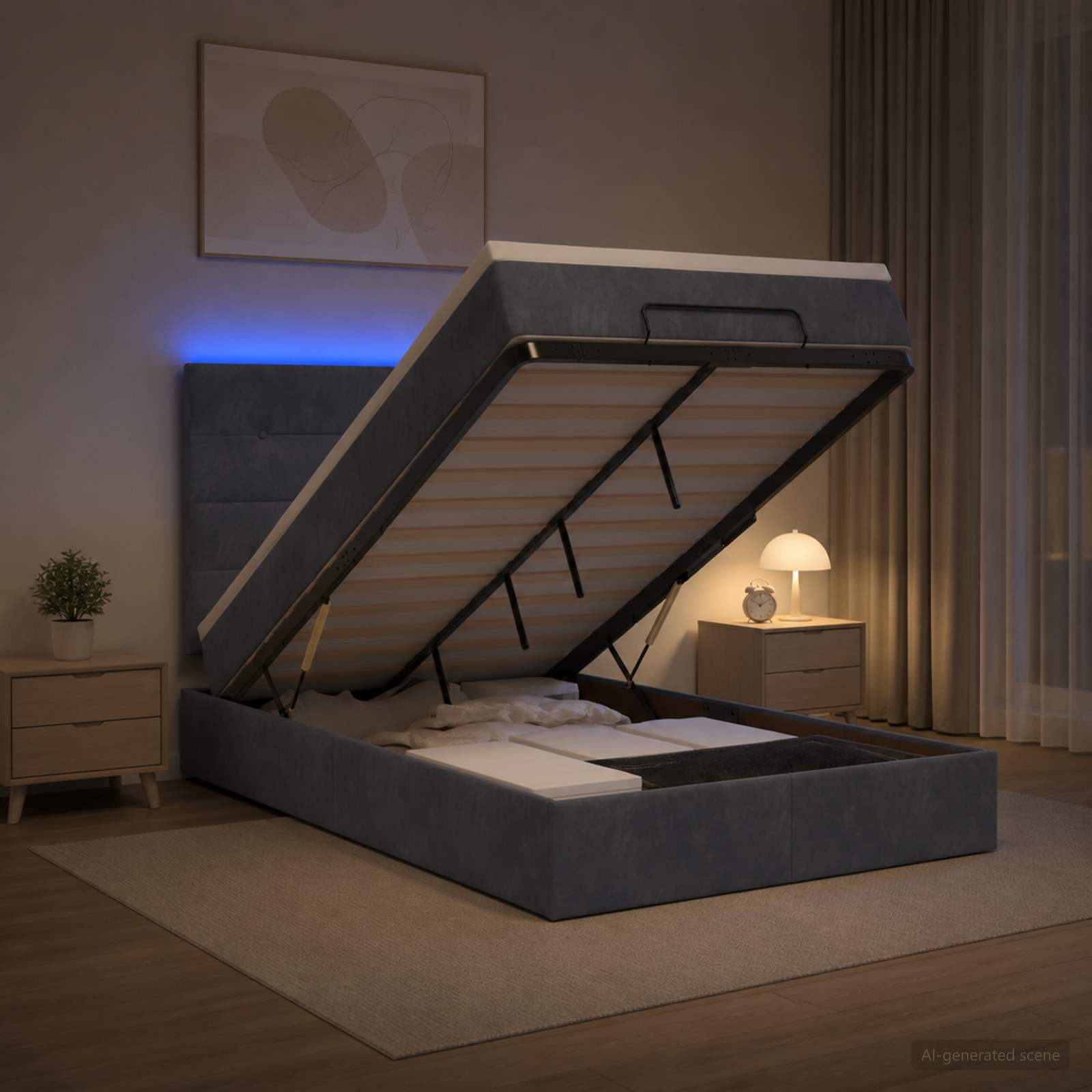 Lit Coffre Avec Matelas Et Led Velours