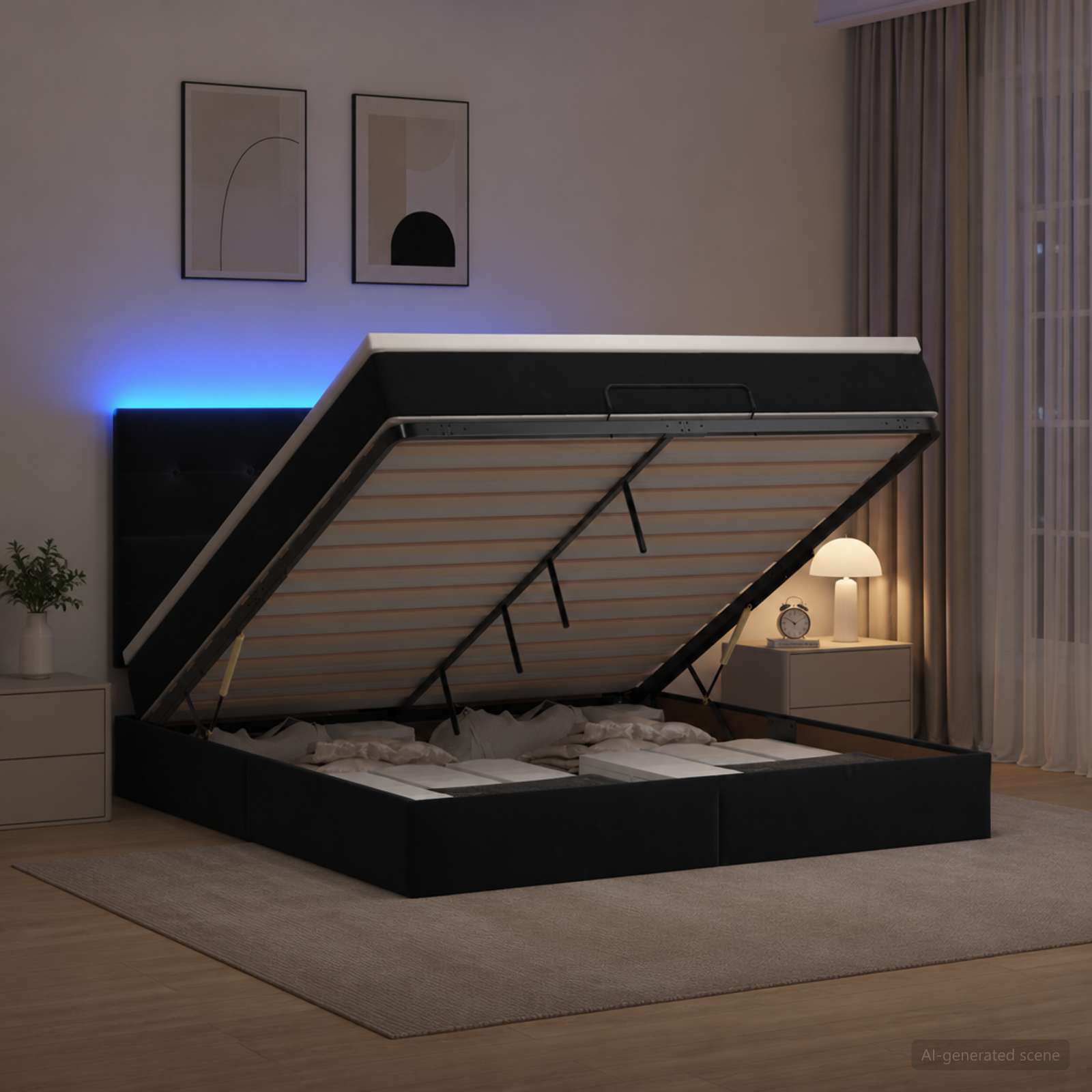 Lit Coffre Avec Matelas Et Led Velours