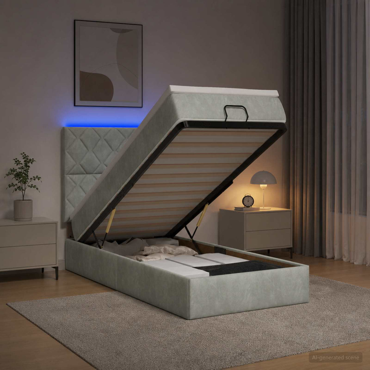 Lit Coffre Avec Matelas Et Led Velours