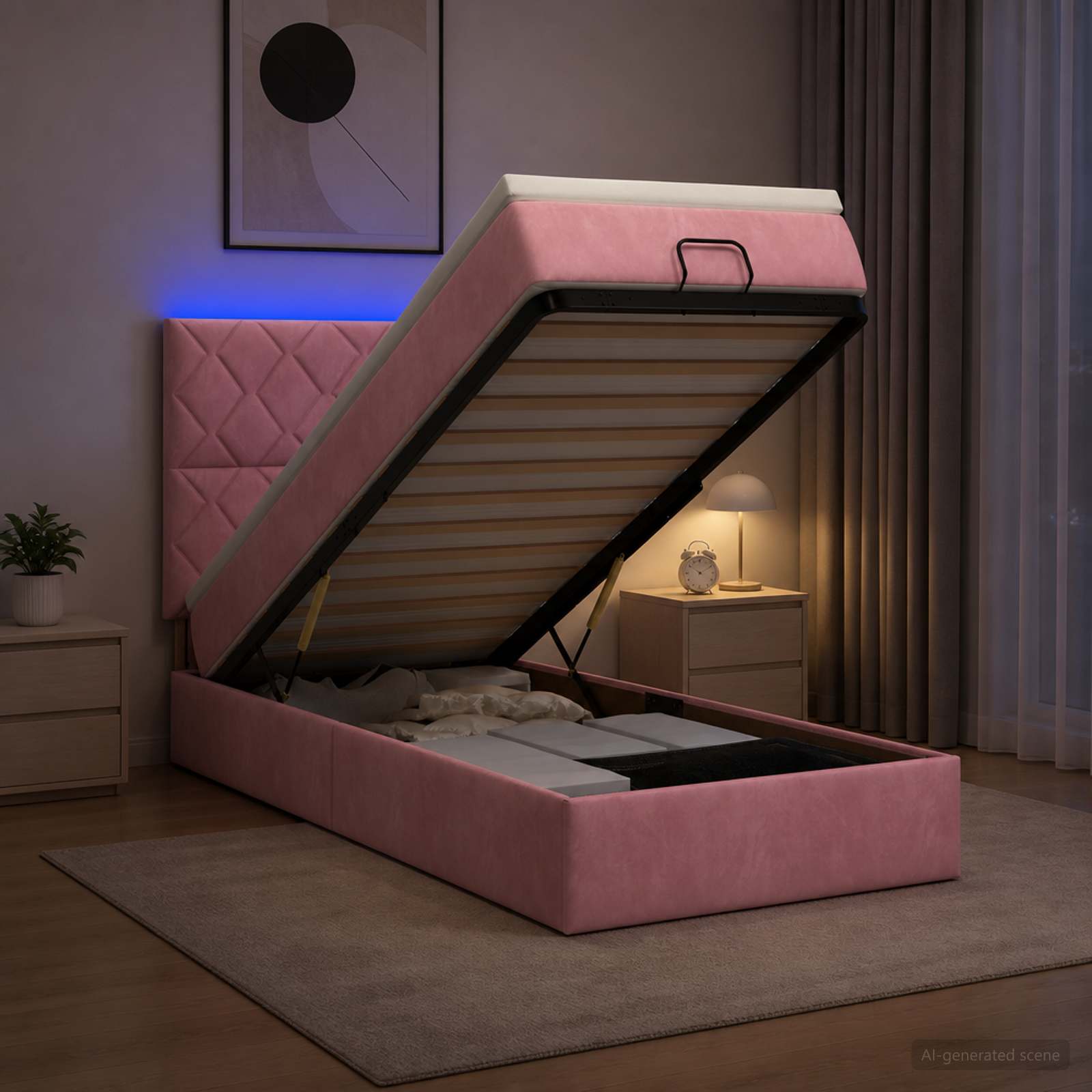 Lit Coffre Avec Matelas Et Led Velours