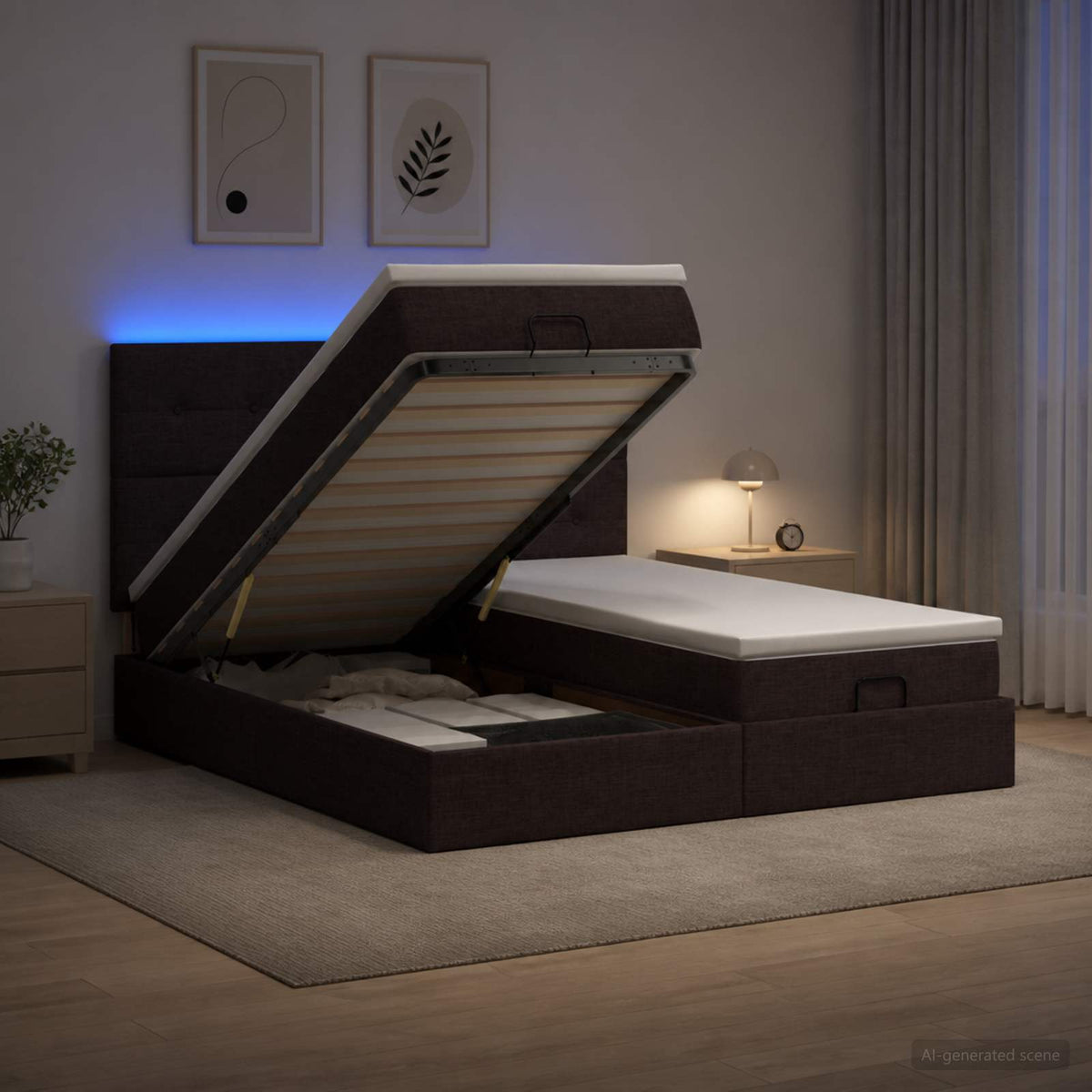 Cadre De Lit Ottoman Avec Matelas 200X200Cm Tissu