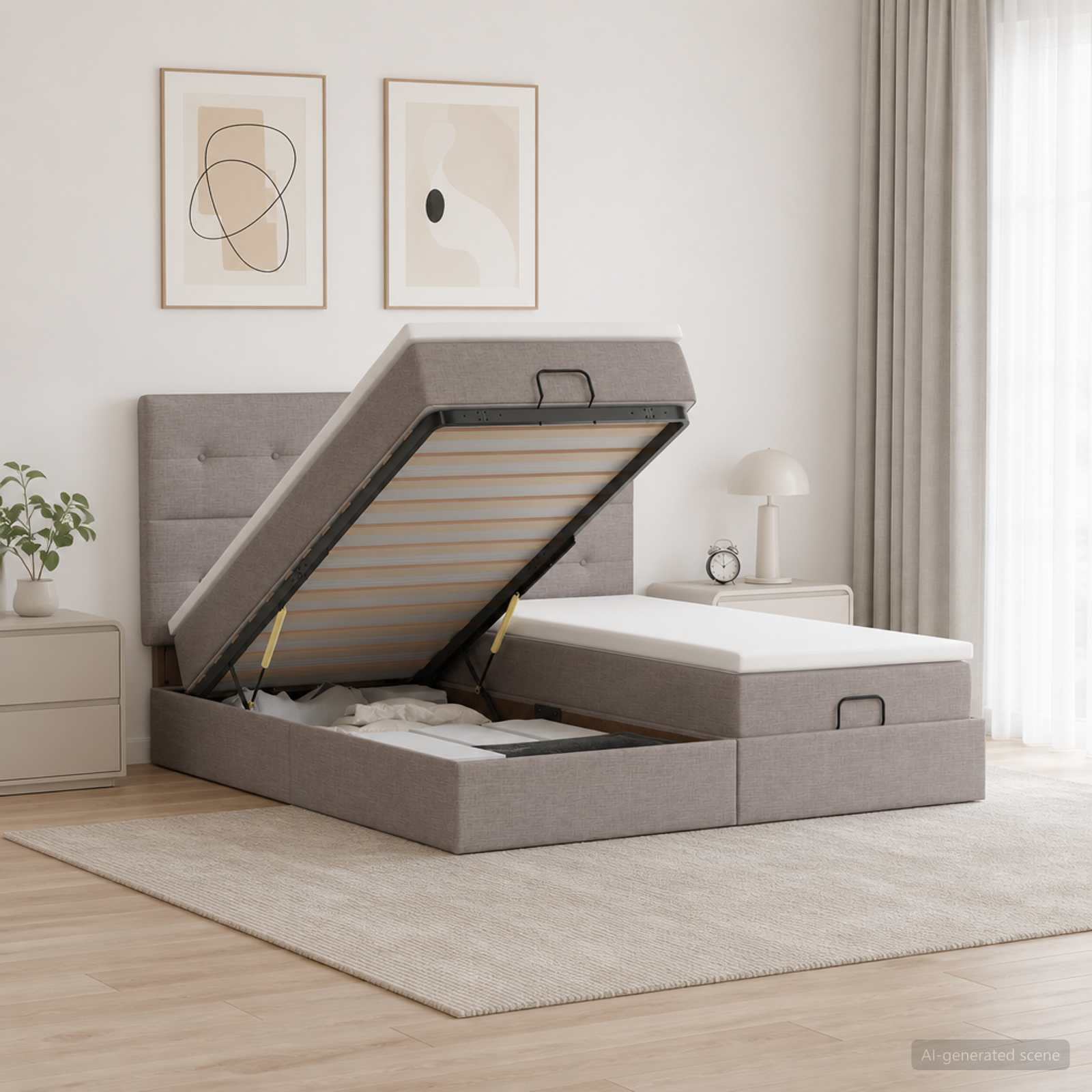 Cadre De Lit Ottoman Avec Matelas 200X200Cm Tissu