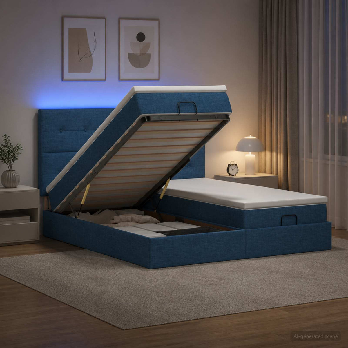 Cadre De Lit Ottoman Avec Matelas 200X200Cm Tissu