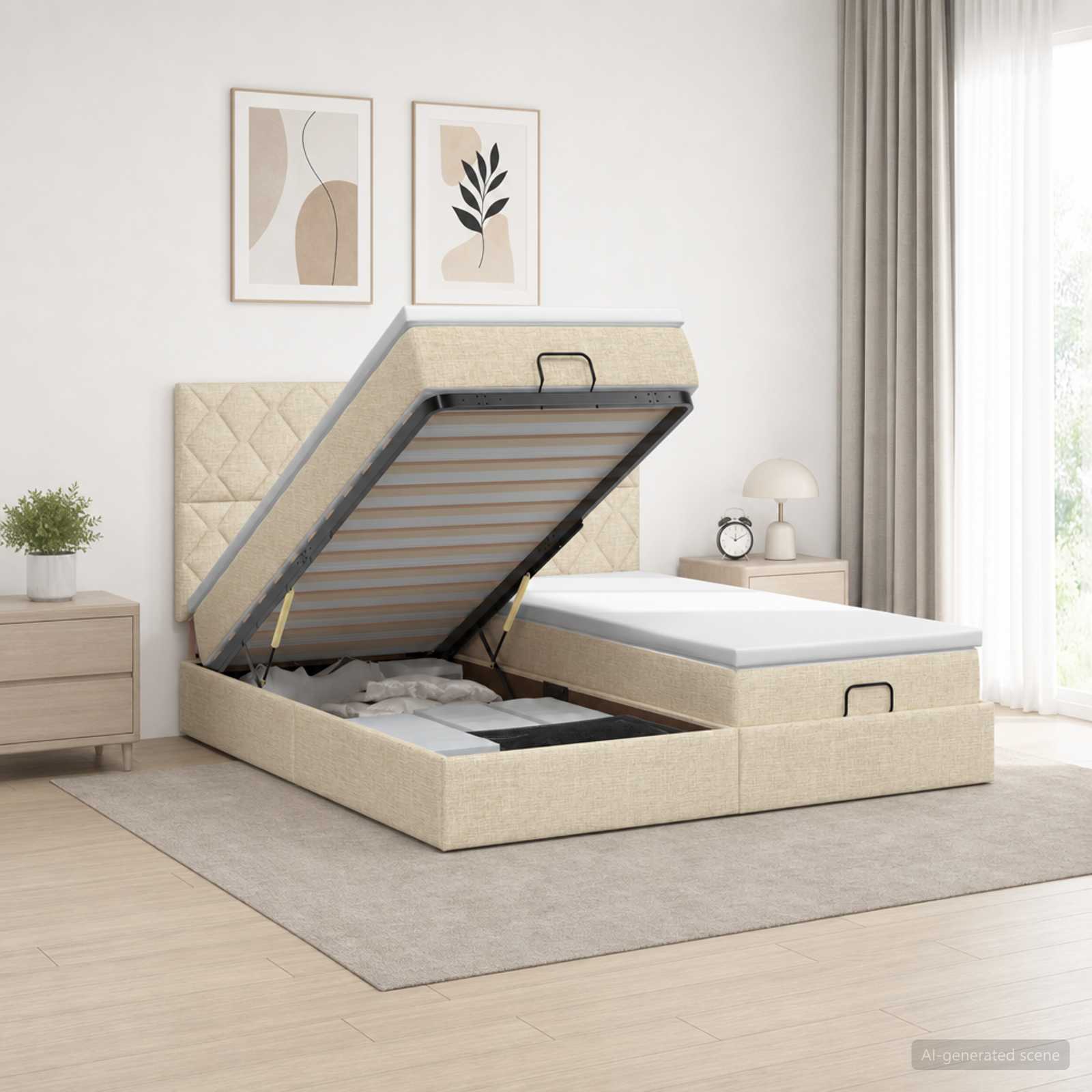 Cadre De Lit Ottoman Avec Matelas 200X200Cm Tissu