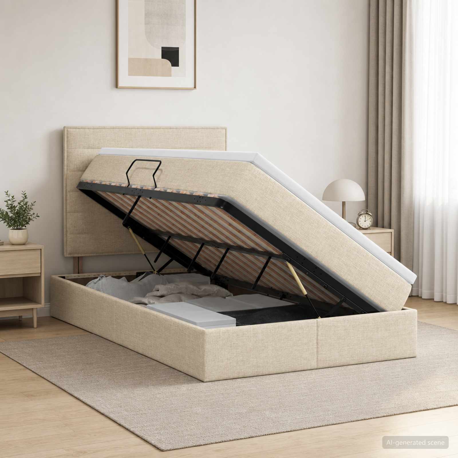 Lit De Rangement Led Avec Matelas Tissu