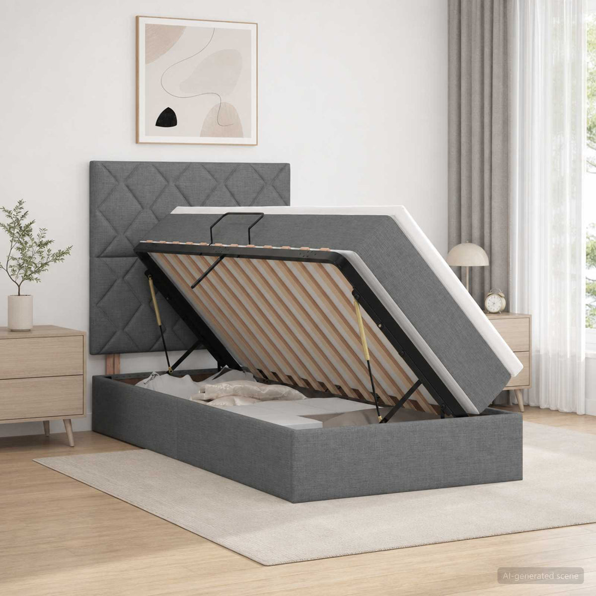 Lit De Rangement Led Avec Matelas Tissu