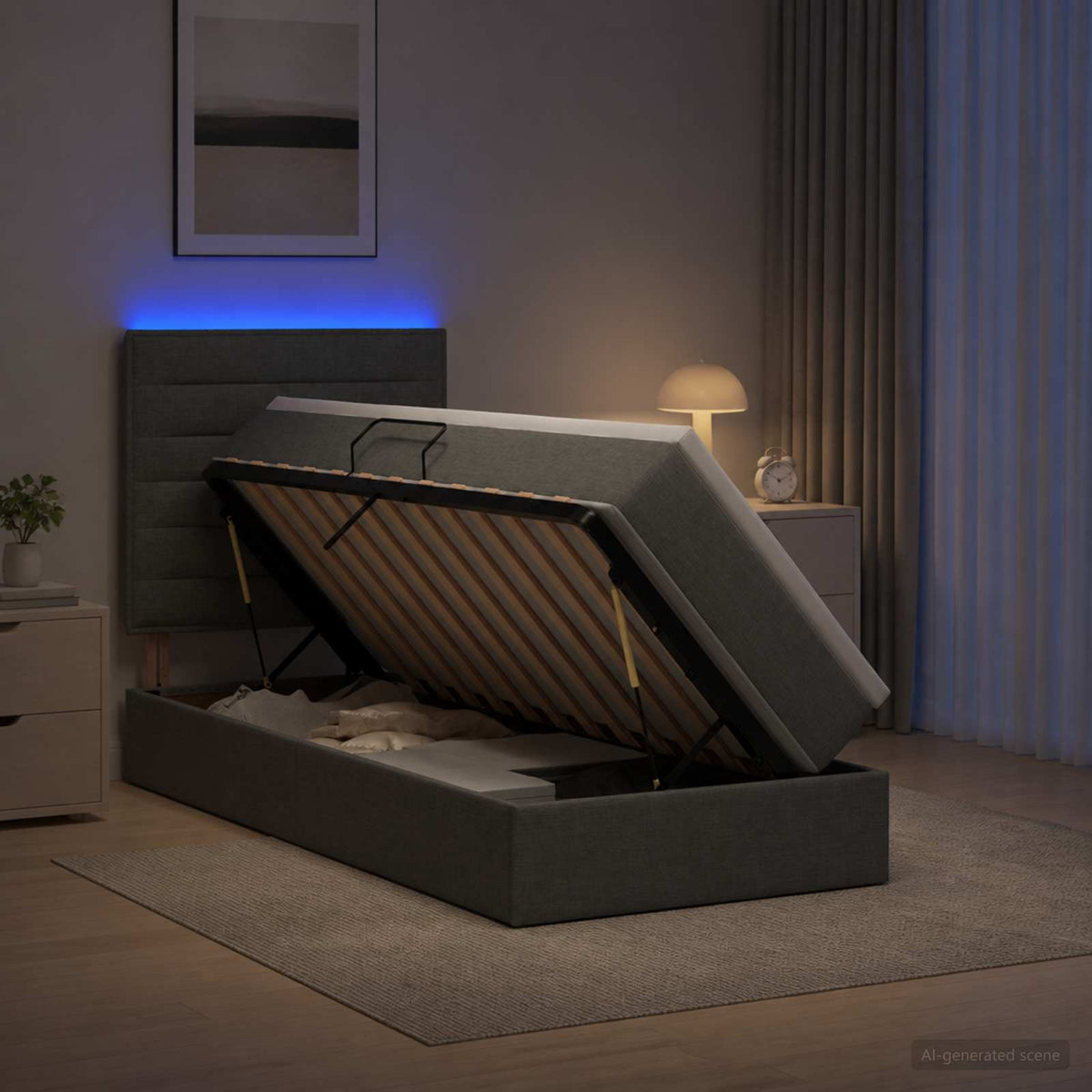 Lit De Rangement Led Avec Matelas Tissu