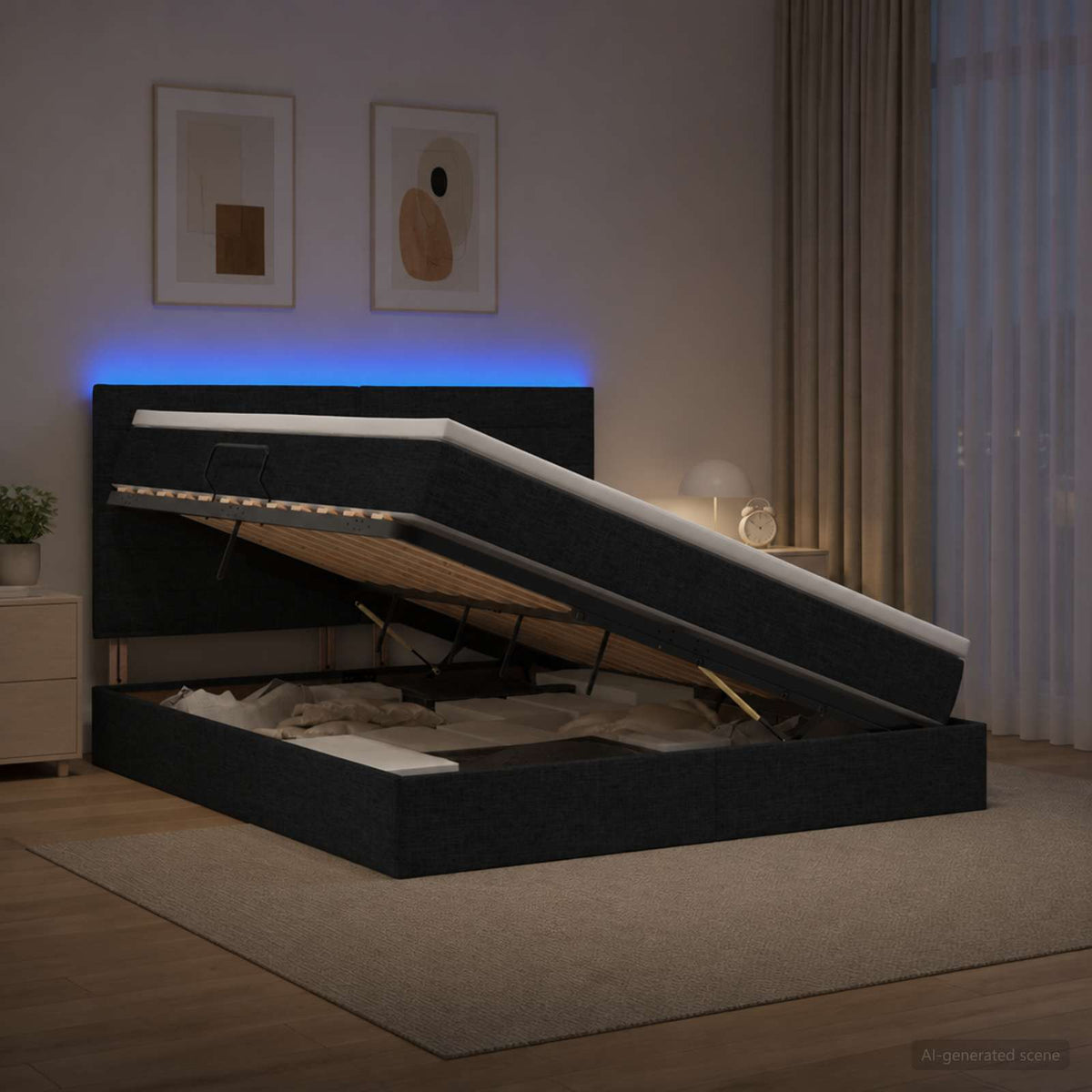 Lit De Rangement Led Avec Matelas Tissu