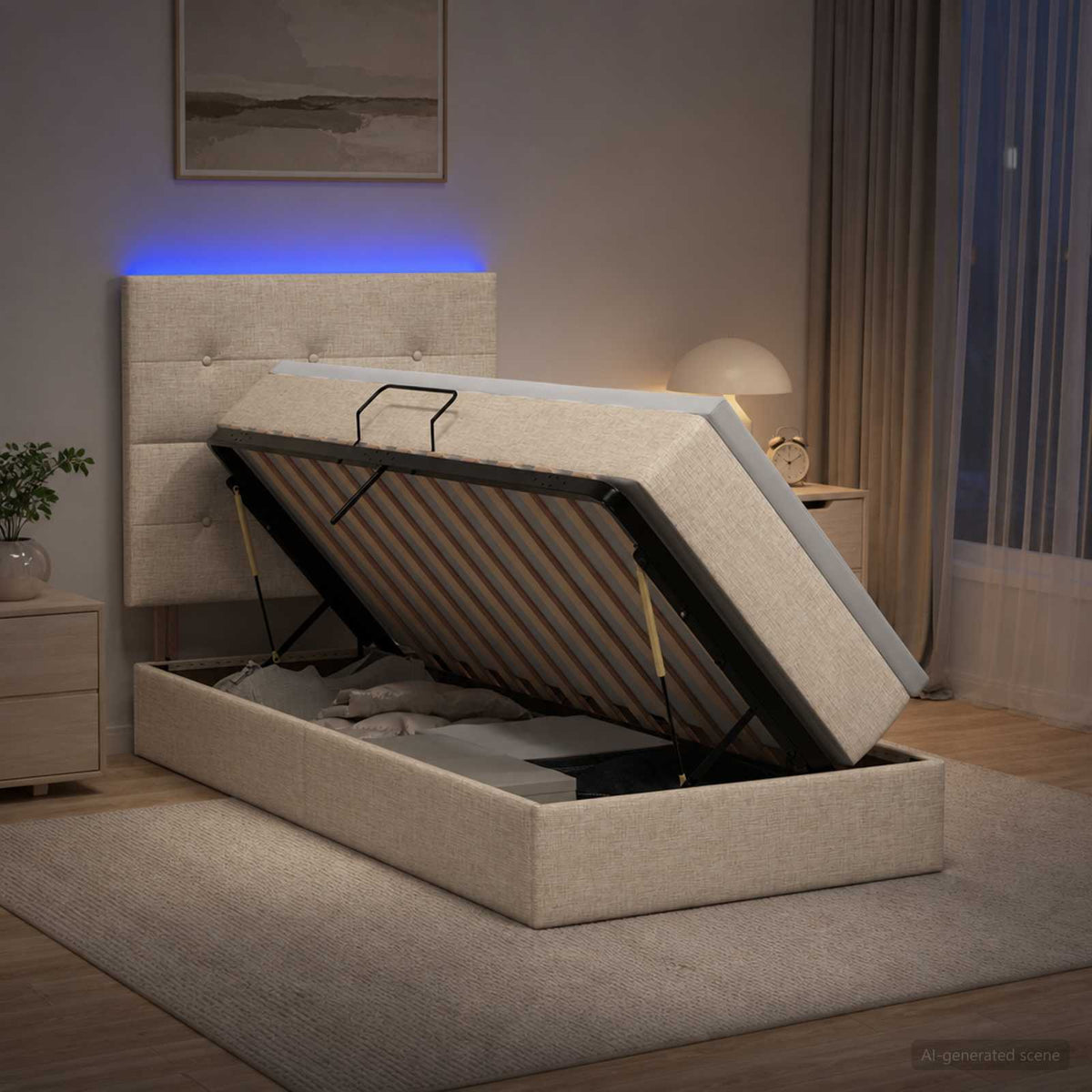 Lit De Rangement Led Avec Matelas Tissu