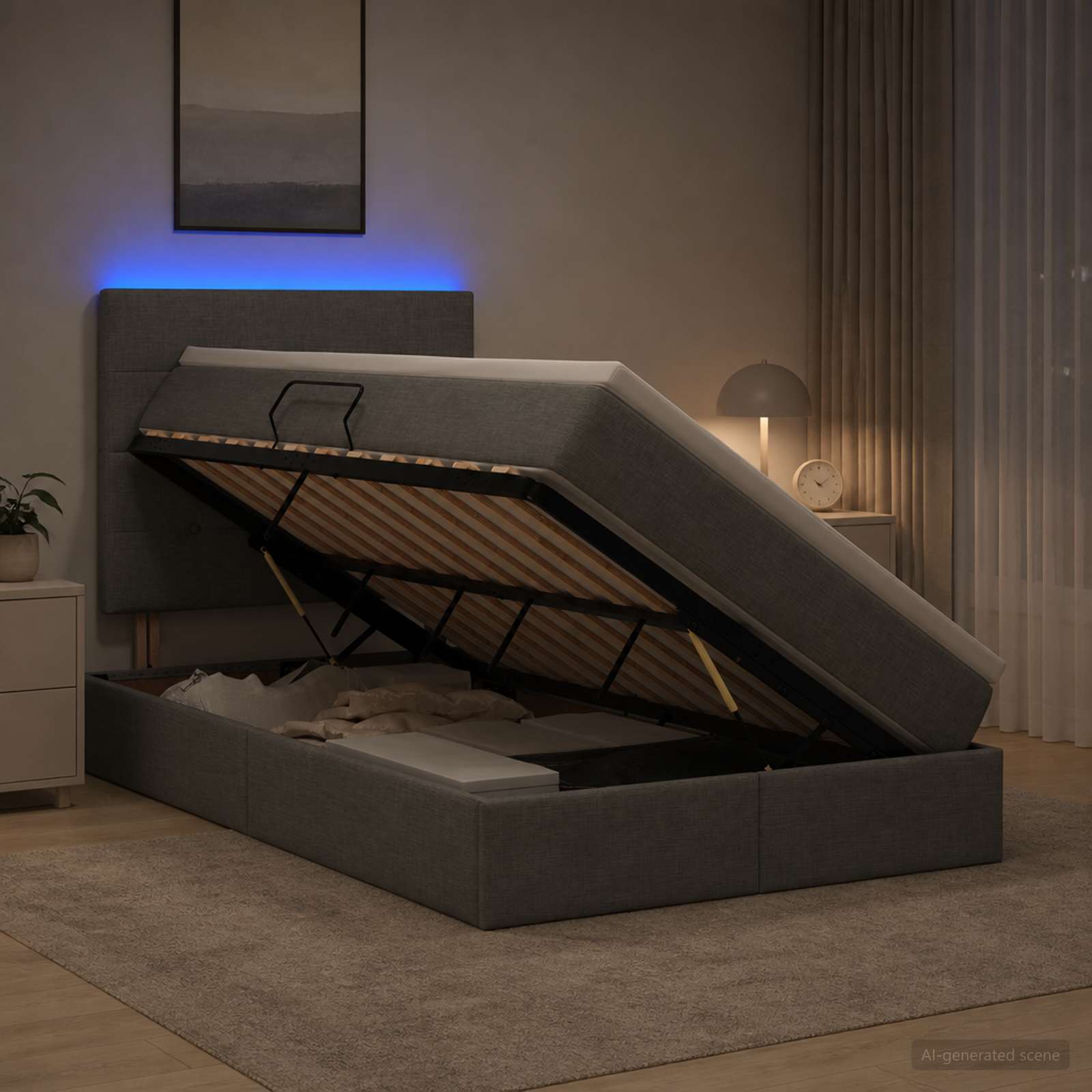 Lit De Rangement Led Avec Matelas Tissu
