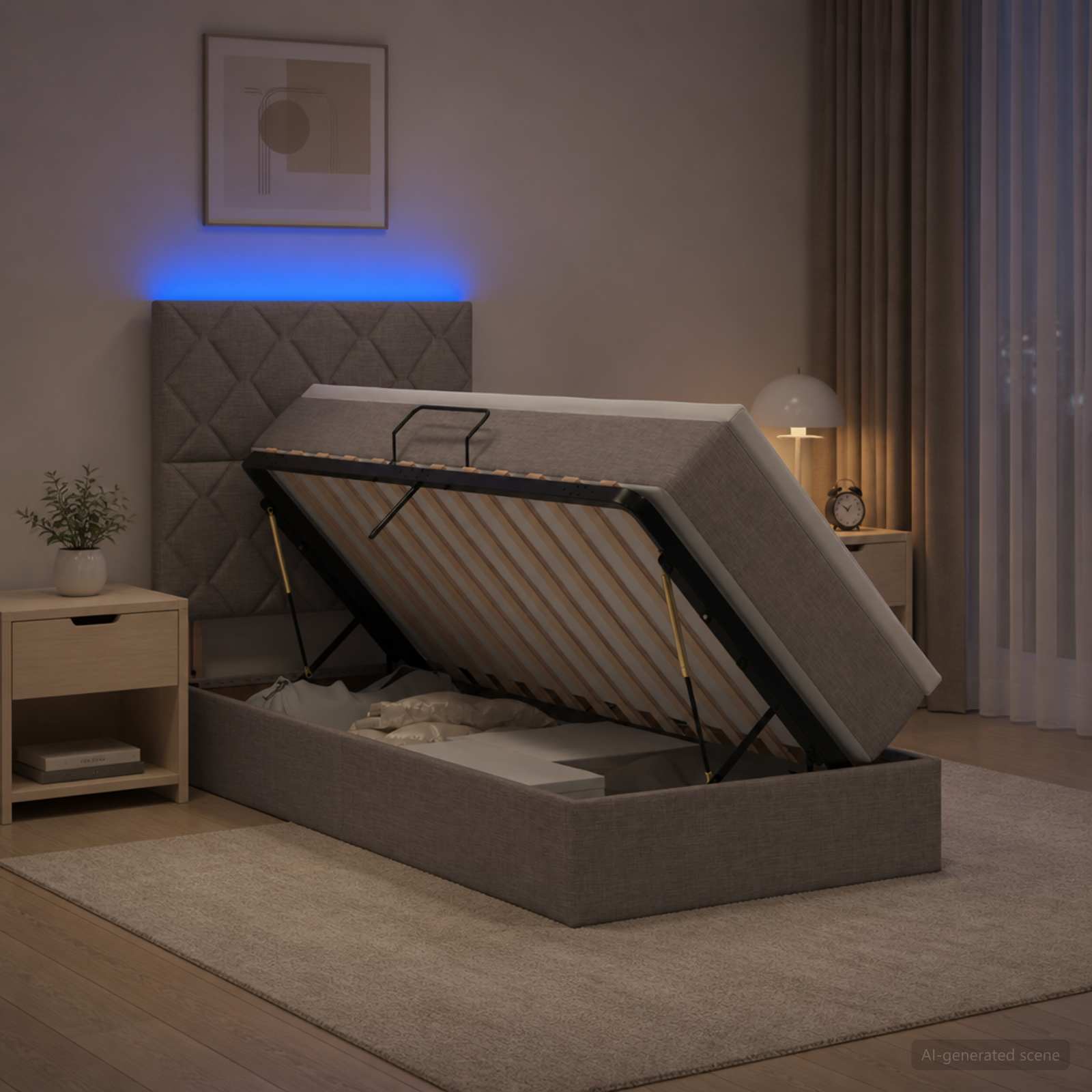 Lit De Rangement Led Avec Matelas Tissu