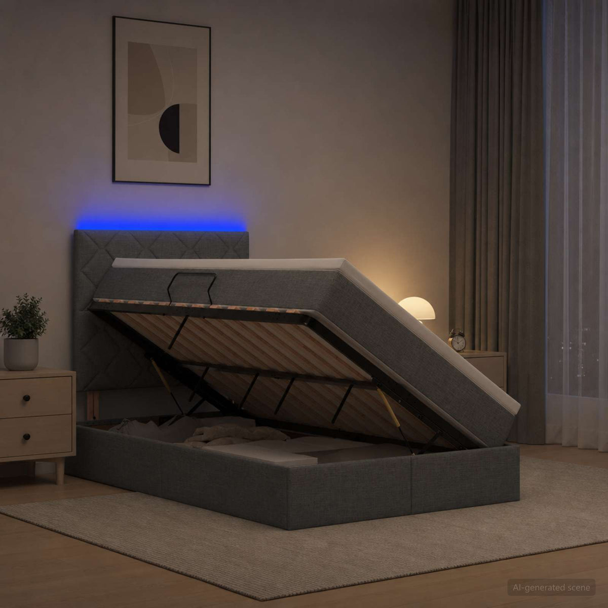 Lit De Rangement Led Avec Matelas Tissu