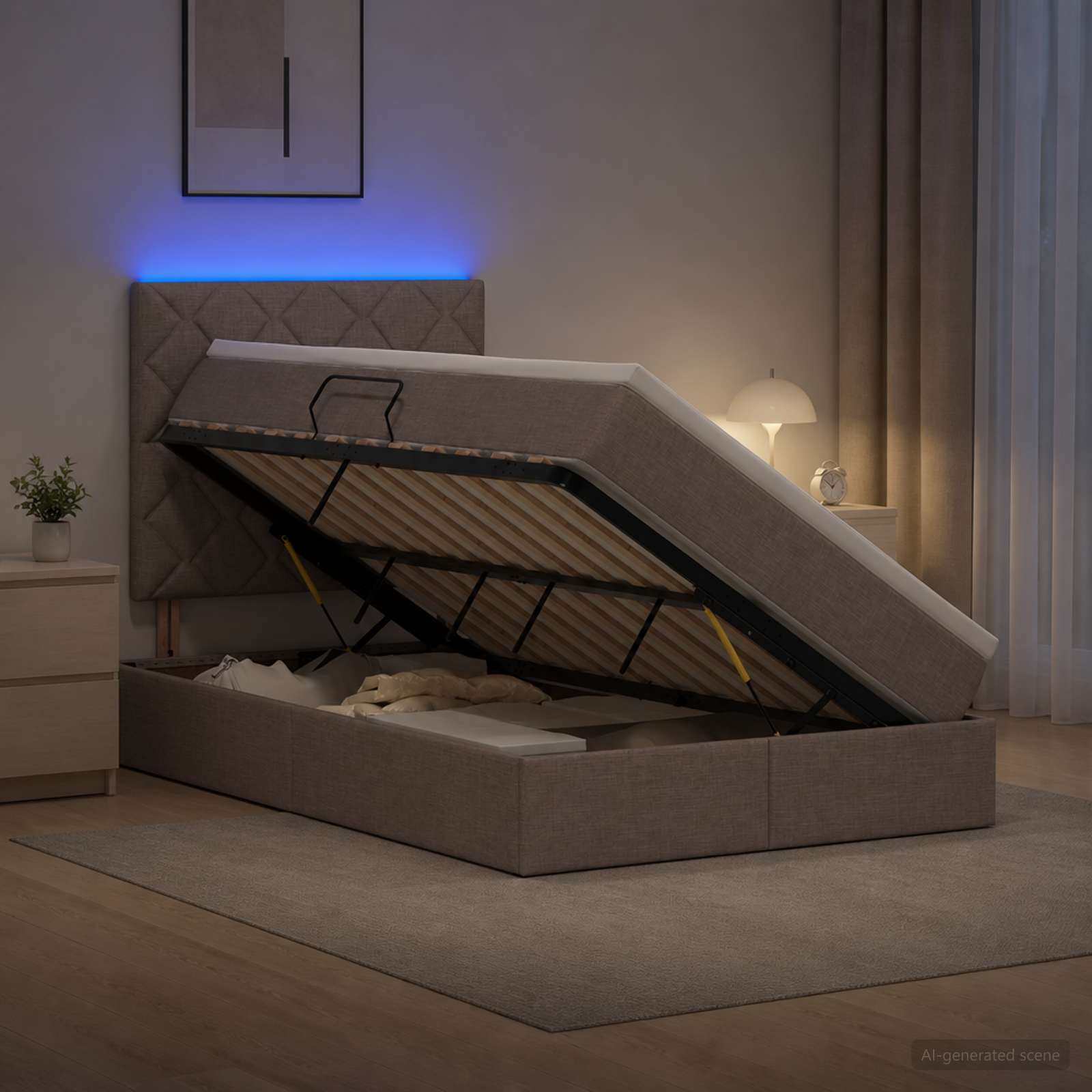 Lit De Rangement Led Avec Matelas Tissu