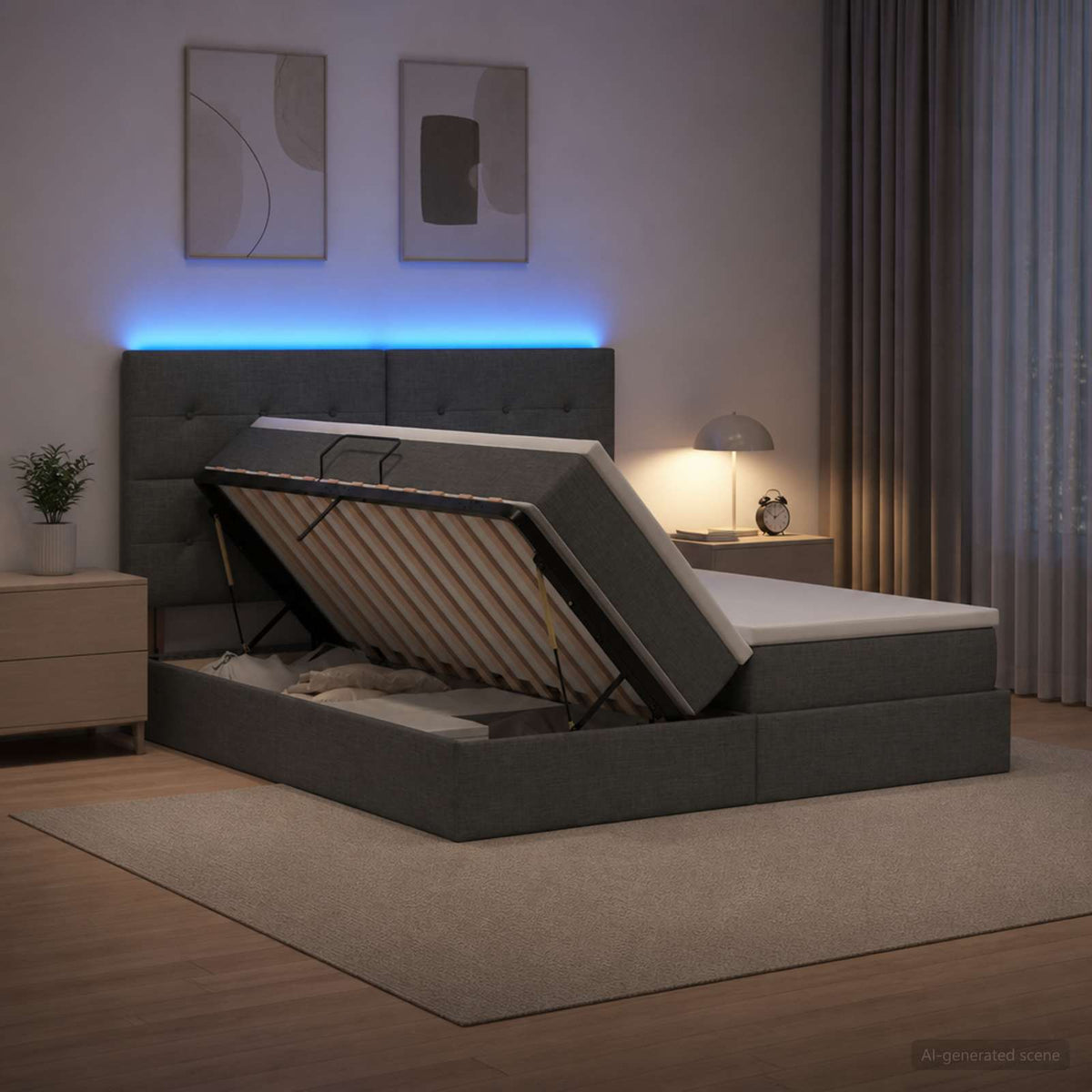 Lit De Rangement Led Avec Matelas Tissu