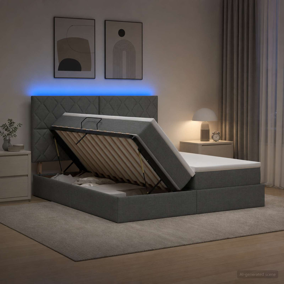 Lit De Rangement Led Avec Matelas Tissu