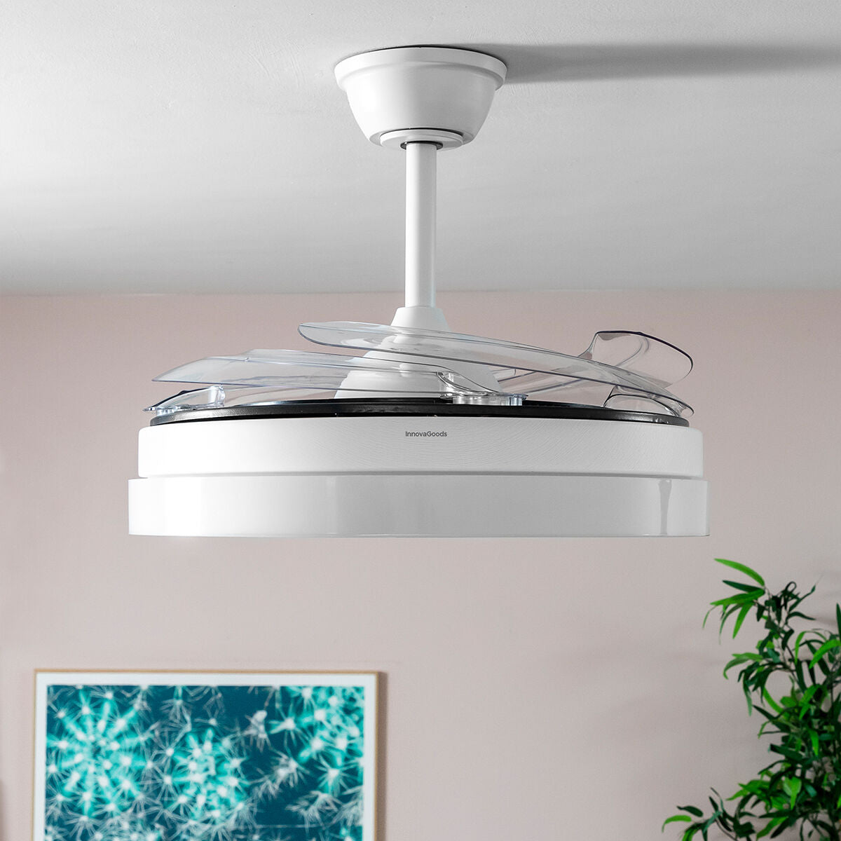 Ventilateur de Plafond avec Lumière LED et 4 Pales Rétractables Keteez InnovaGoods Blanc 72 W Ø49-104 cm