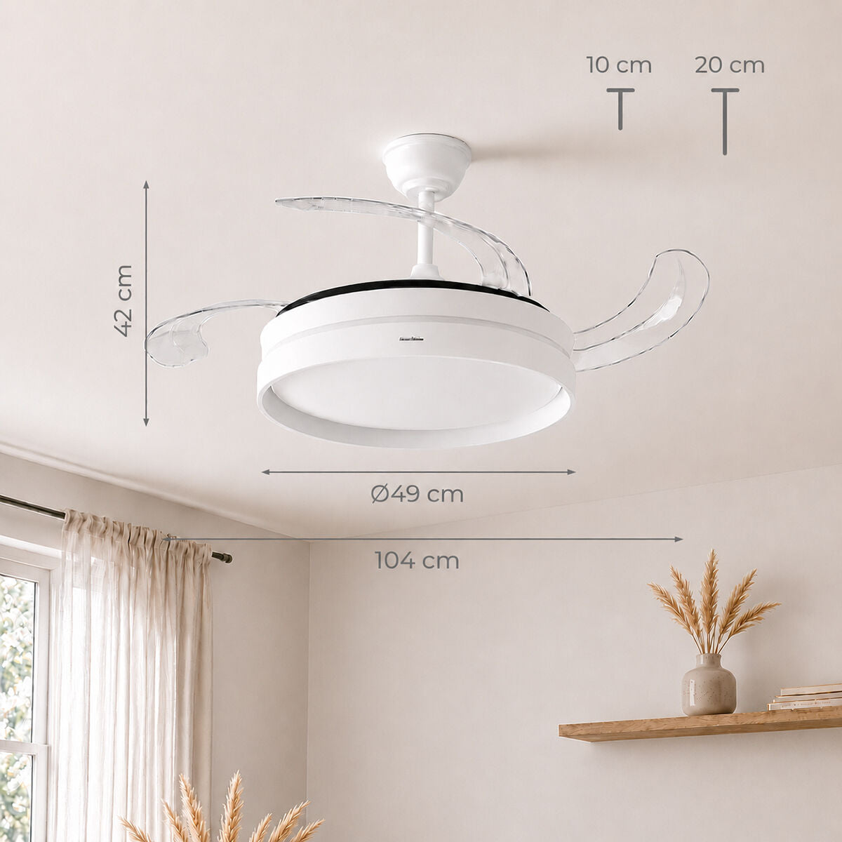 Ventilateur de Plafond avec Lumière LED et 4 Pales Rétractables Keteez InnovaGoods Blanc 72 W Ø49-104 cm