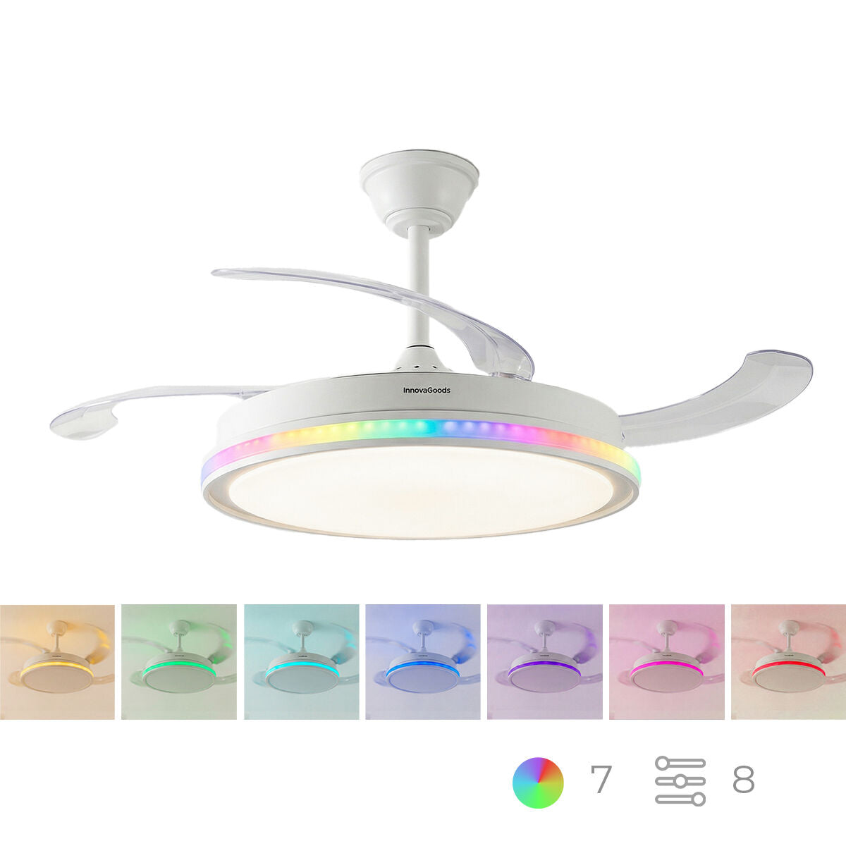 InnovaGoods – Ventilateur de plafond LED RGB avec télécommande 55 W