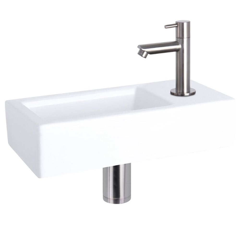 Fonteinset Keramiek Kraan Recht Mat Chroom 38.5 X 18.5 X 9 Cm