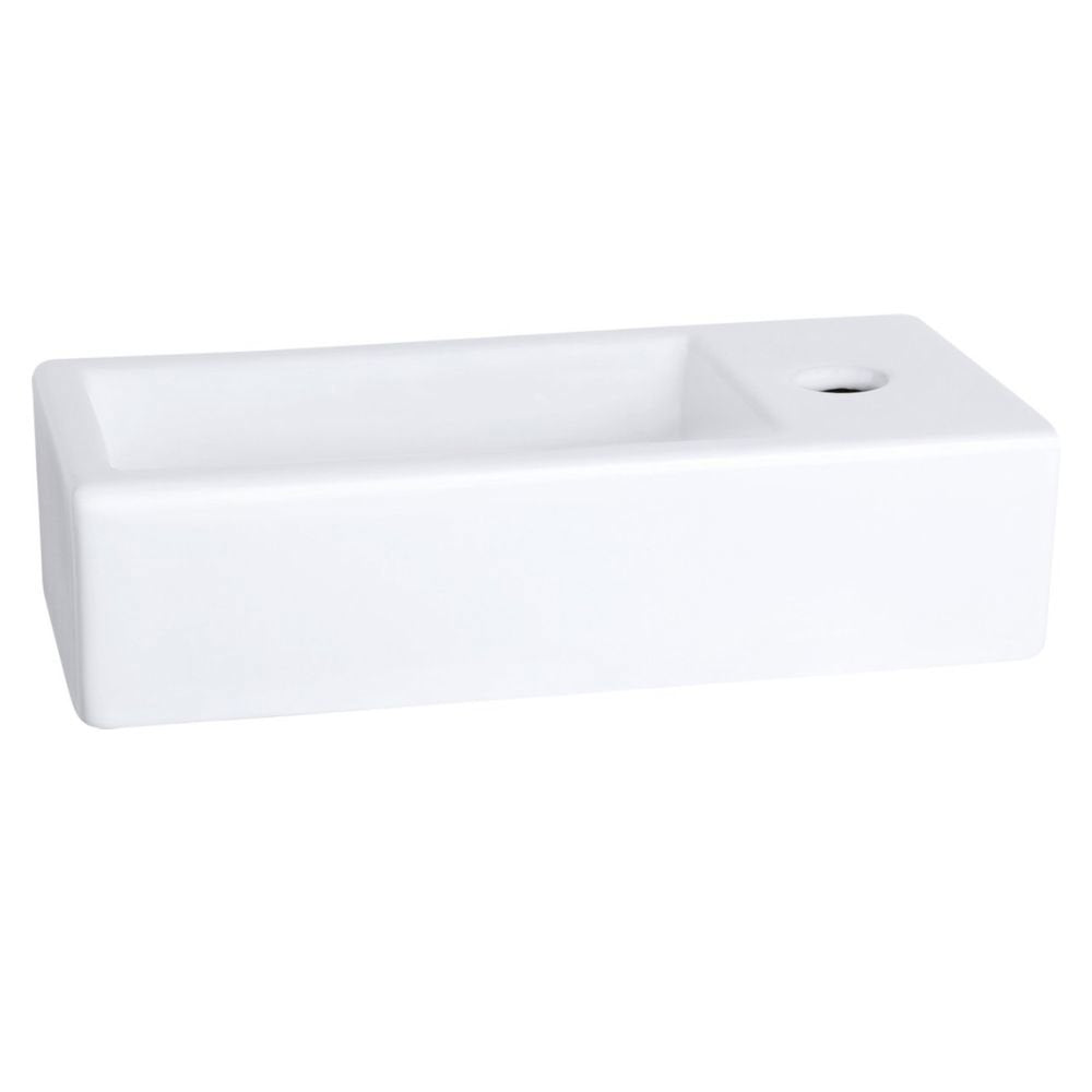 Differnz Helios Fonteinset - Kraan Rechts - Wasbak Keramiek - Wit - Rechte Kraan - Mat Zwart - Standaard Greep - 37.5 X 18.5 X 9.5 Cm