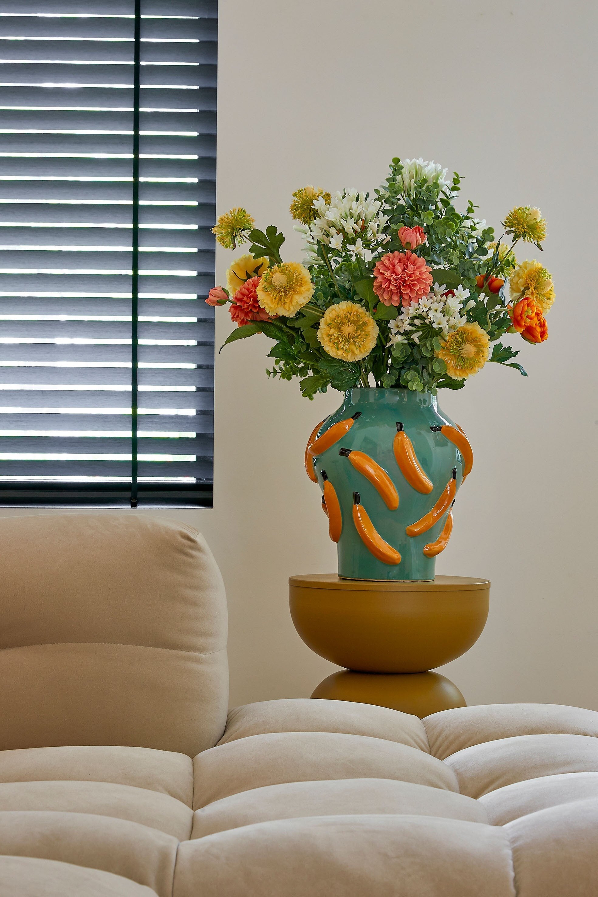 Moza Vase - H30 X Ø27 Cm - Ceramic - Green, Yellow